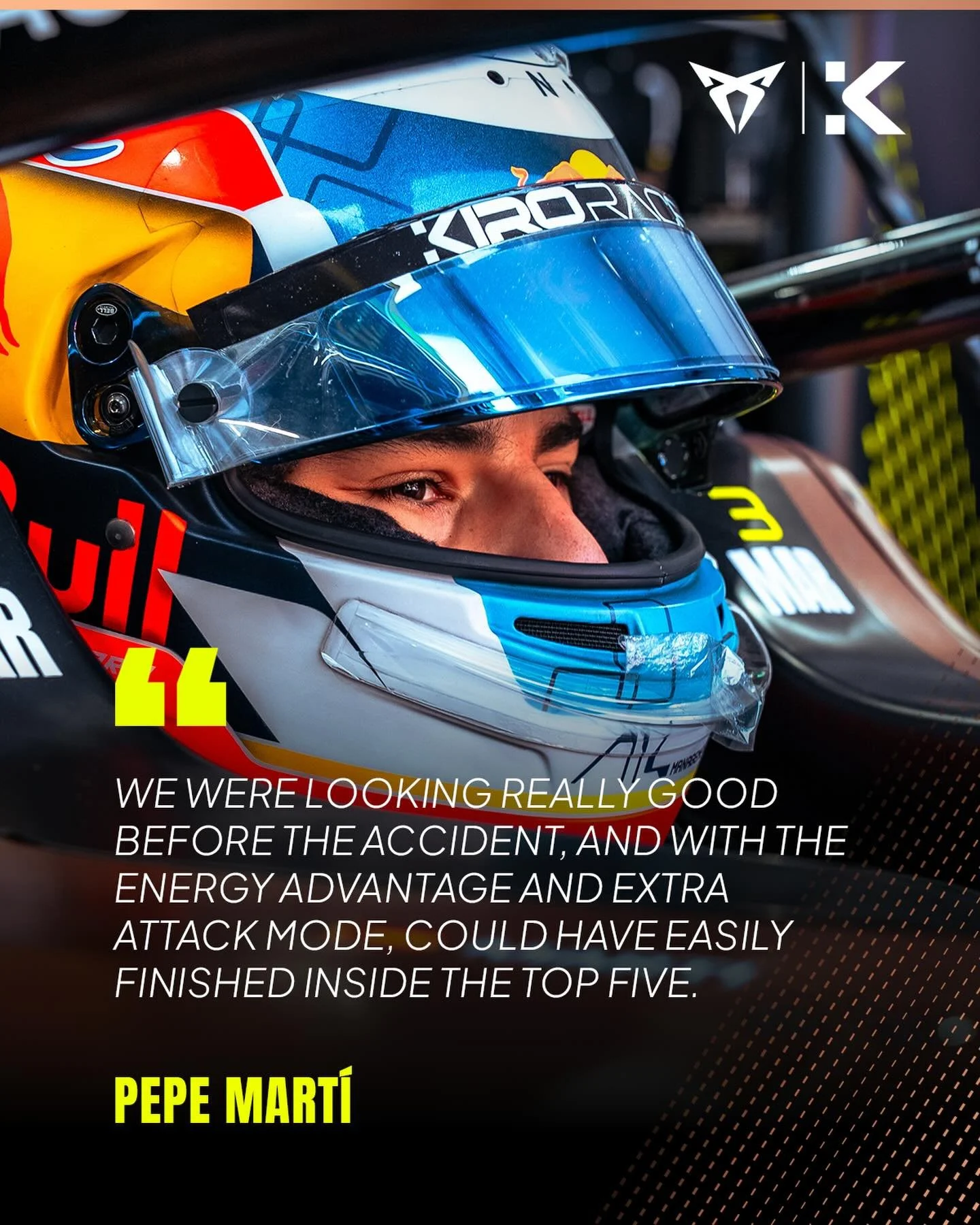 A day full of potential - not the ending we wanted, but plenty to be proud of. 💛

#FormulaE #CUPRAKIRO #KiroRaceCo #Motorsport #Racing