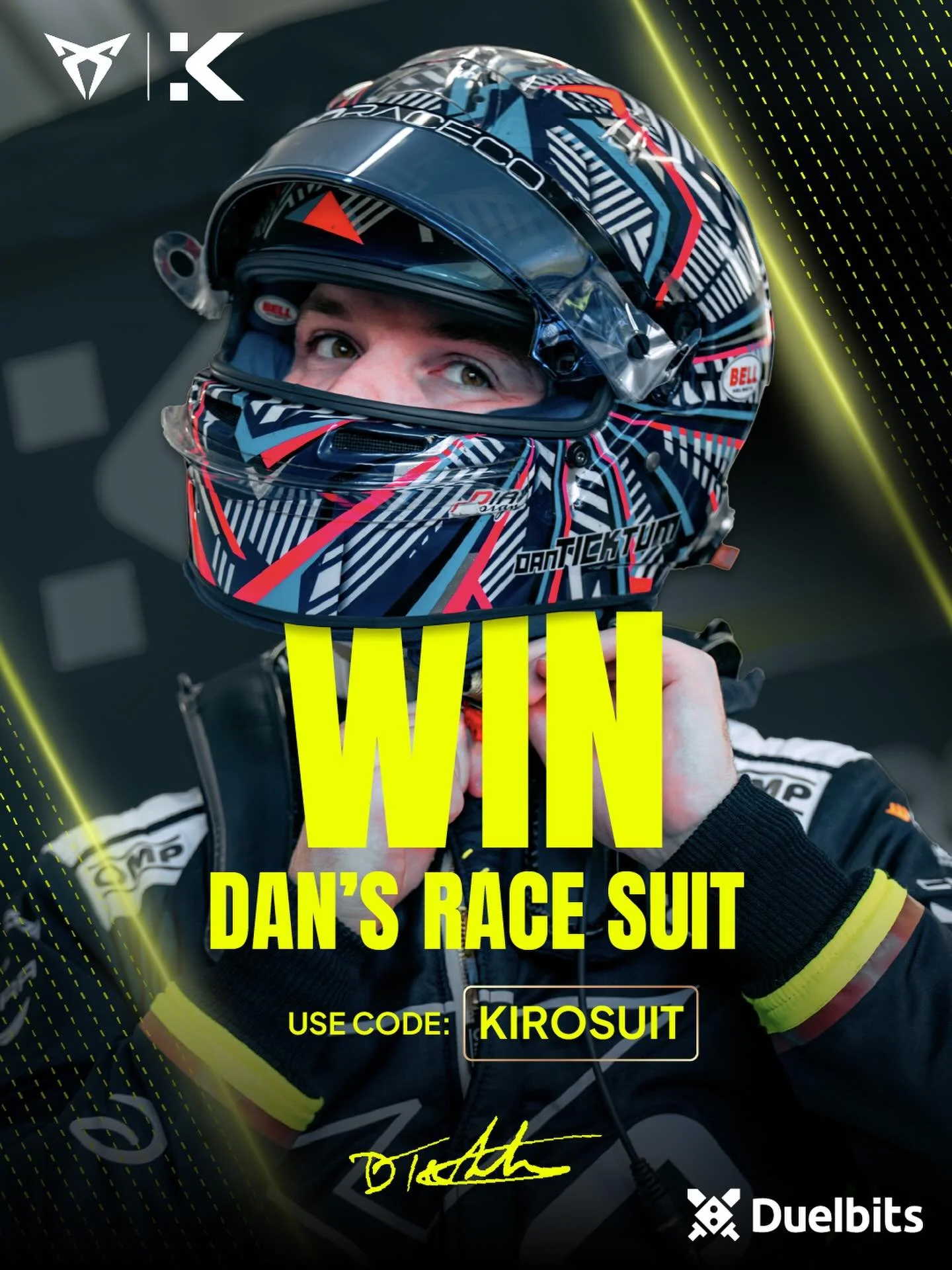 🚨COMPETITION🚨Do YOU want to dress like @dan_ticktum? Well we&rsquo;re not giving away Gucci BUT you could get your hands on his race suit 👀

To enter:
1.⁠ ⁠Follow @duelbits and @Kiroraceco on Instagram for 1 free ticket entry
2.⁠ ⁠⁠Sign up to duel