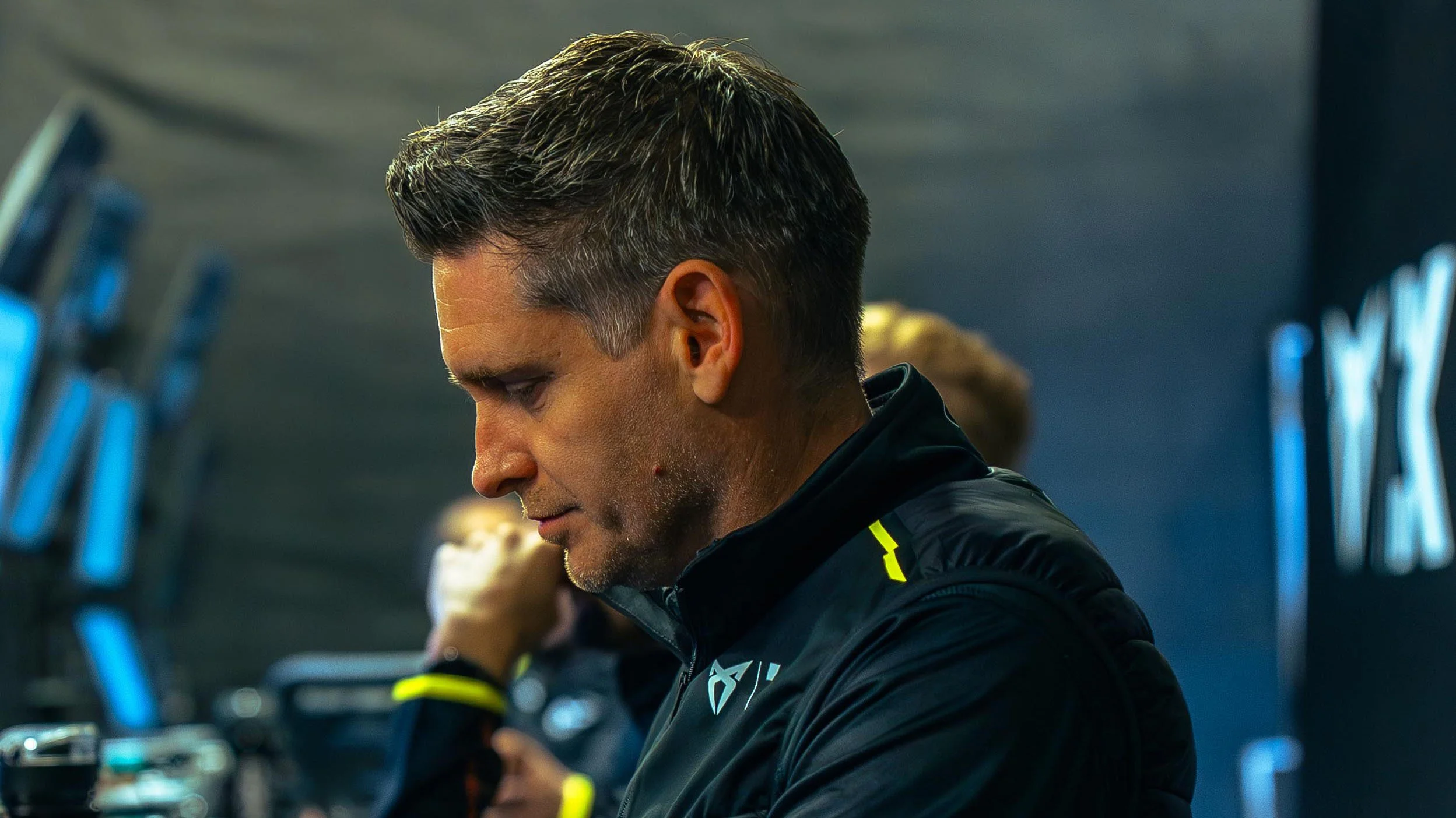 CUPRA KIRO Team Principal Russell O'Hagan in the Formula E garage