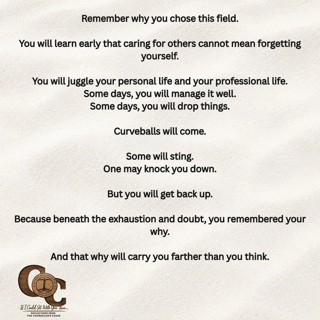 When the work gets heavy, remembering your why can help you stand back up. 
#RememberYourWhy #CounselorsChair #KeepShowingUp #Resilience #Family #TheFamilyResilienceProject #TheFRP #NeverAlone