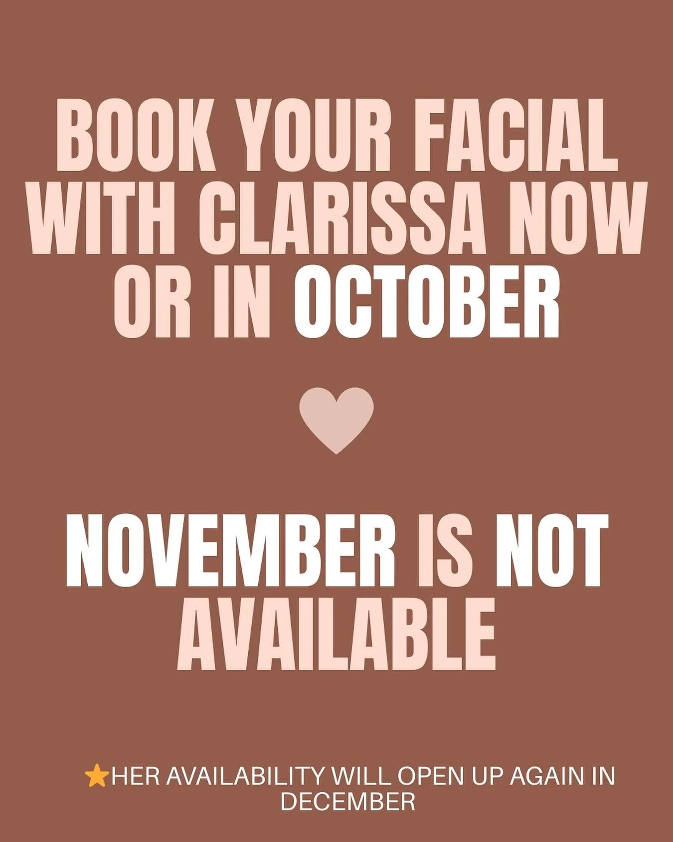 Book your facials now with Clarissa! $120 promo is still ongoing.