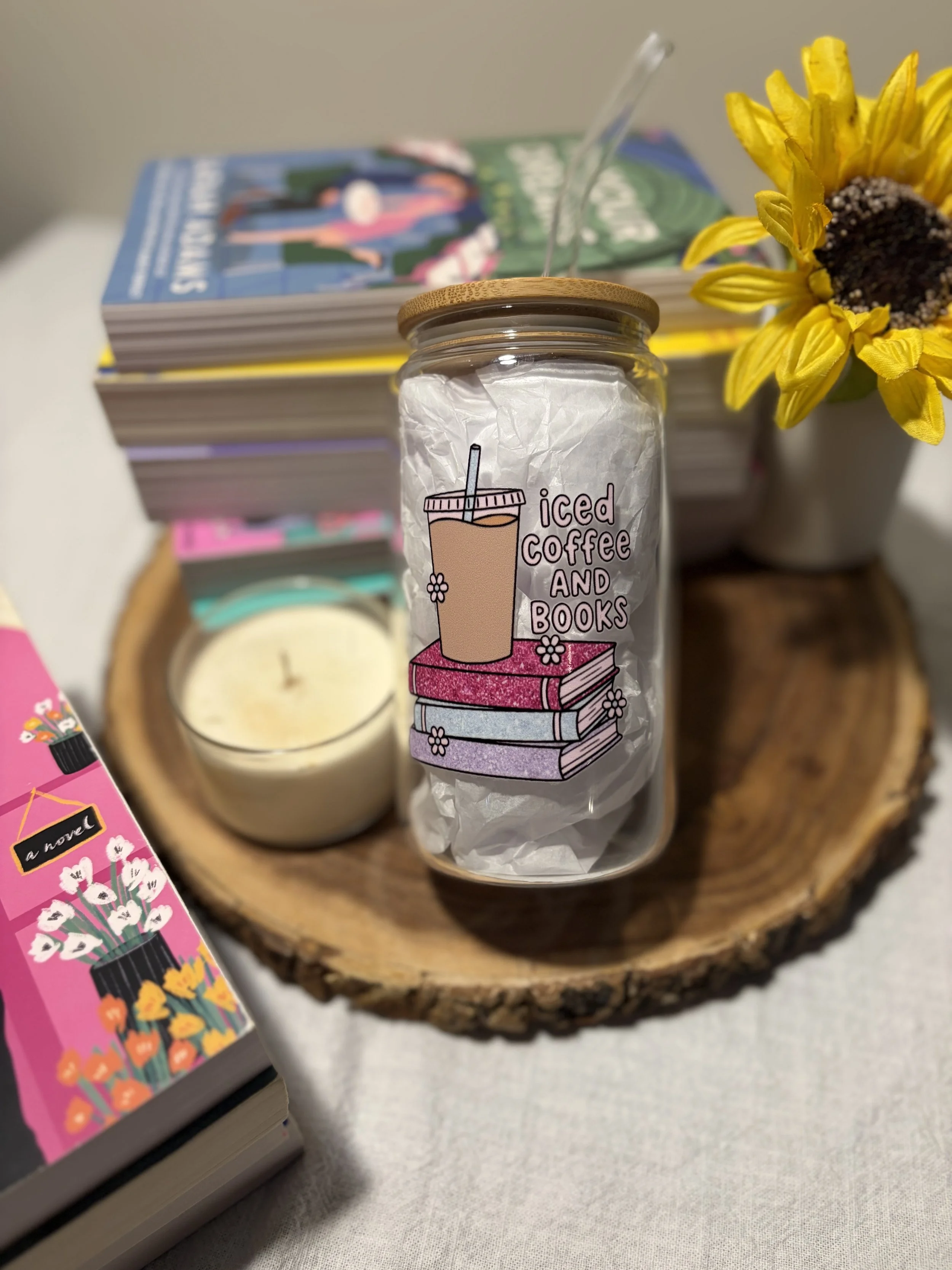 Iced Coffee & Books Glass