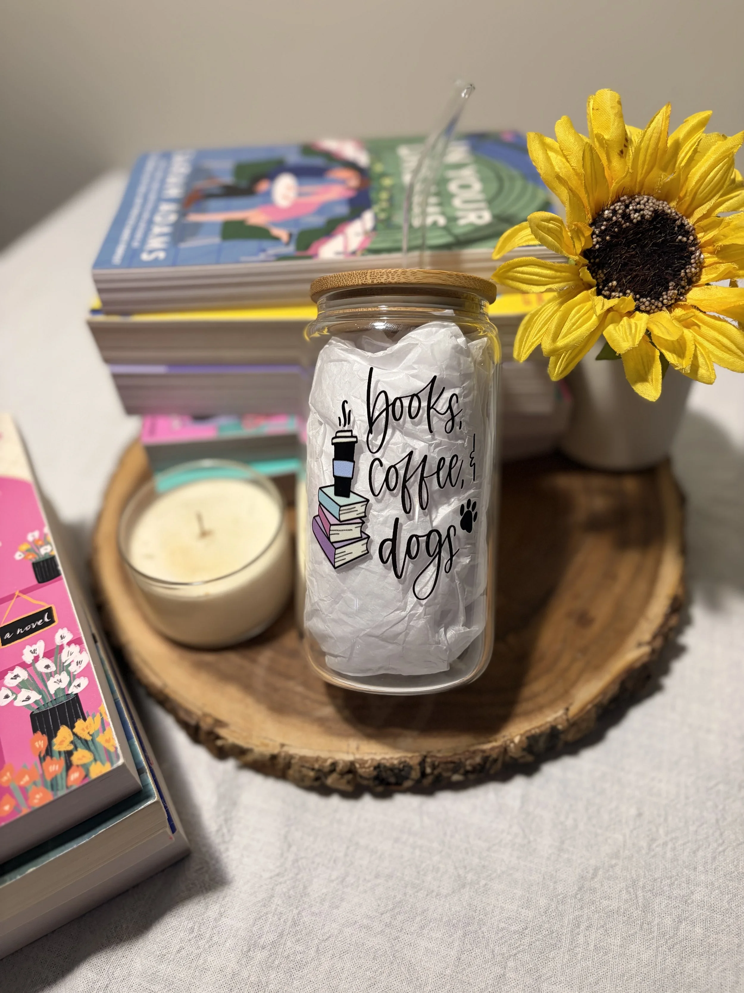 Books, Coffee & Dogs Glass