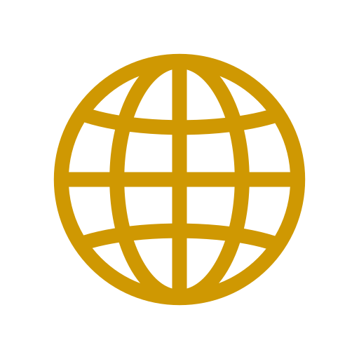 Gold globe icon on a black background