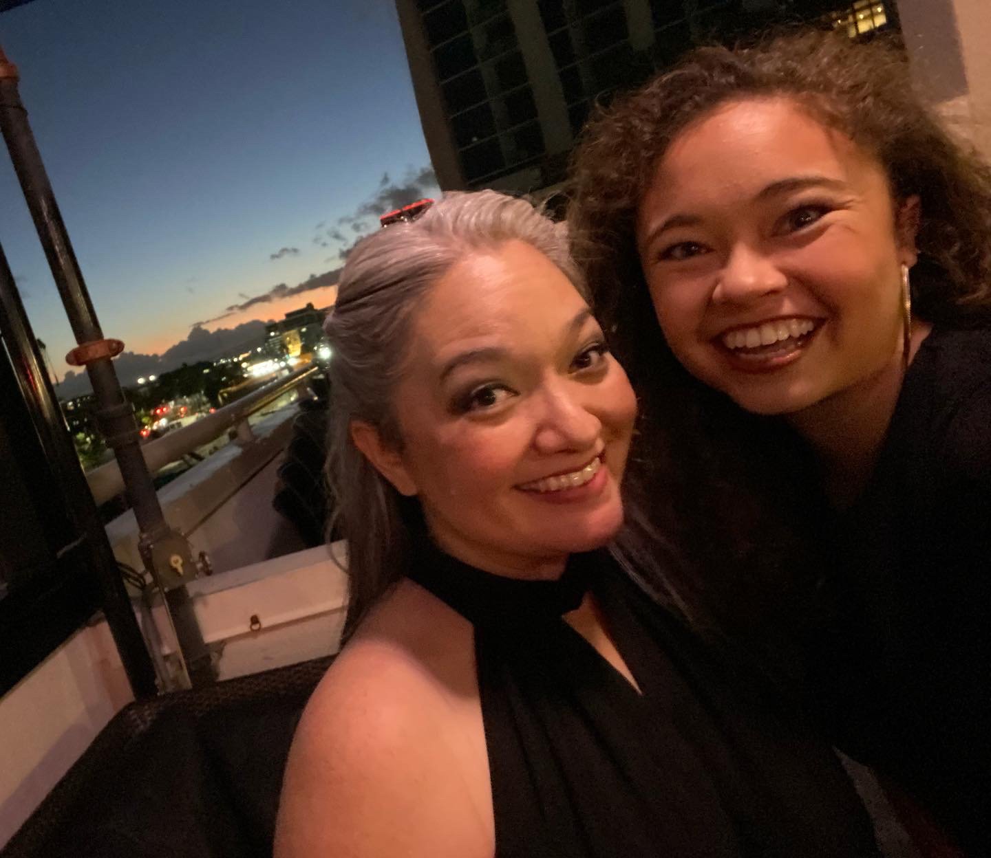 Closing night party with the cast of WAITRESS the Broadway musical by Sara Bareilles at Diamond Head Theatre. Actresses Cassie Favreau-Chung (Becky) and Karese Kaw-uh (Dawn). Kakaako rooftop.