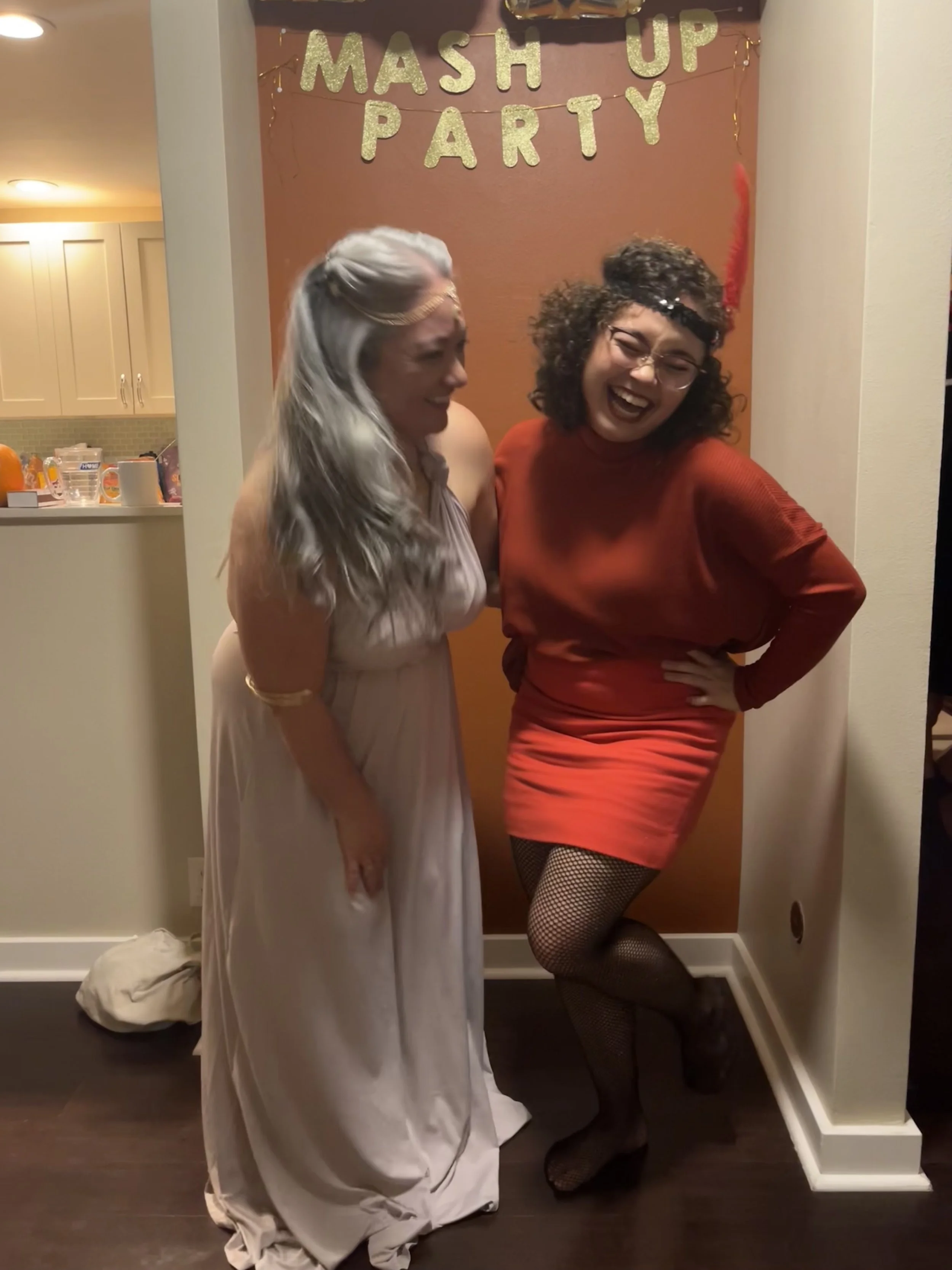 Costume party with theatre actors Cassie and Karese from WAITRESS the Broadway musical.