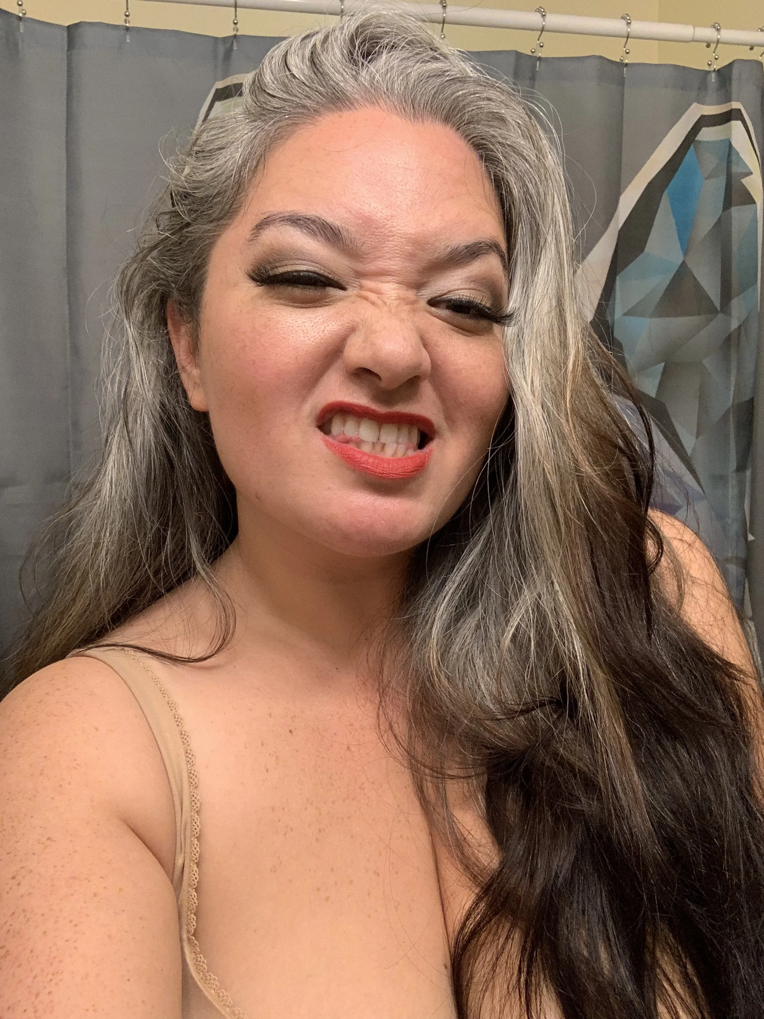 Post show! Silver hair, red lips and ready to relax after a great Broadway in Hawaii performance.