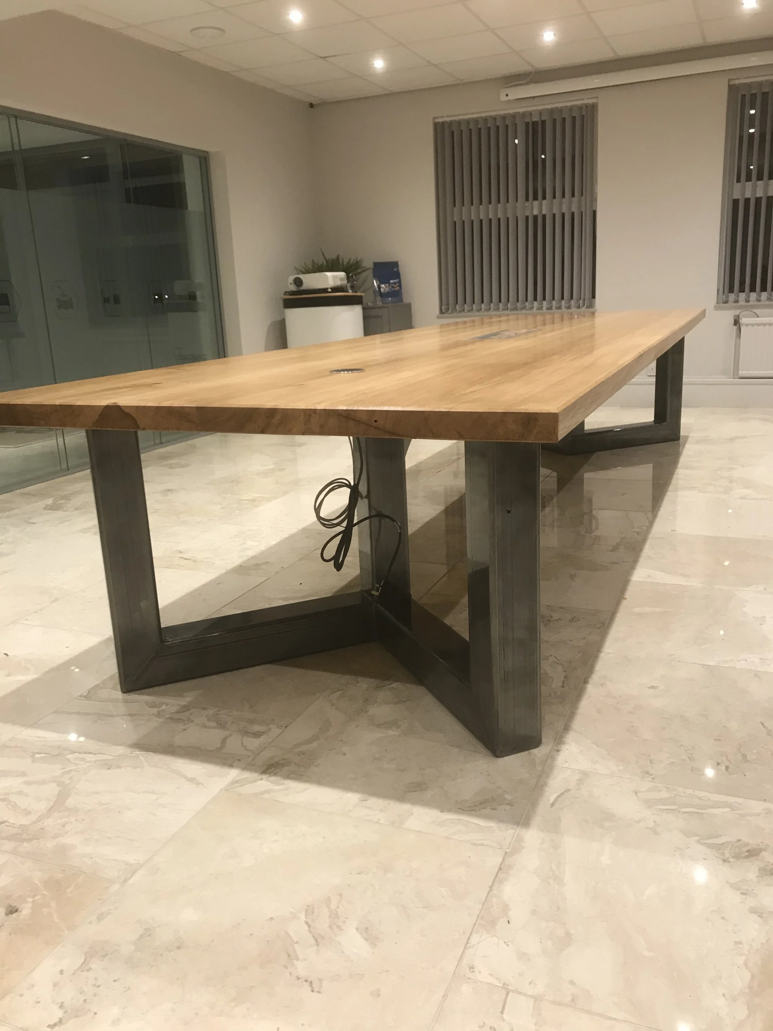 Oak and slate dining table. Prices vary.