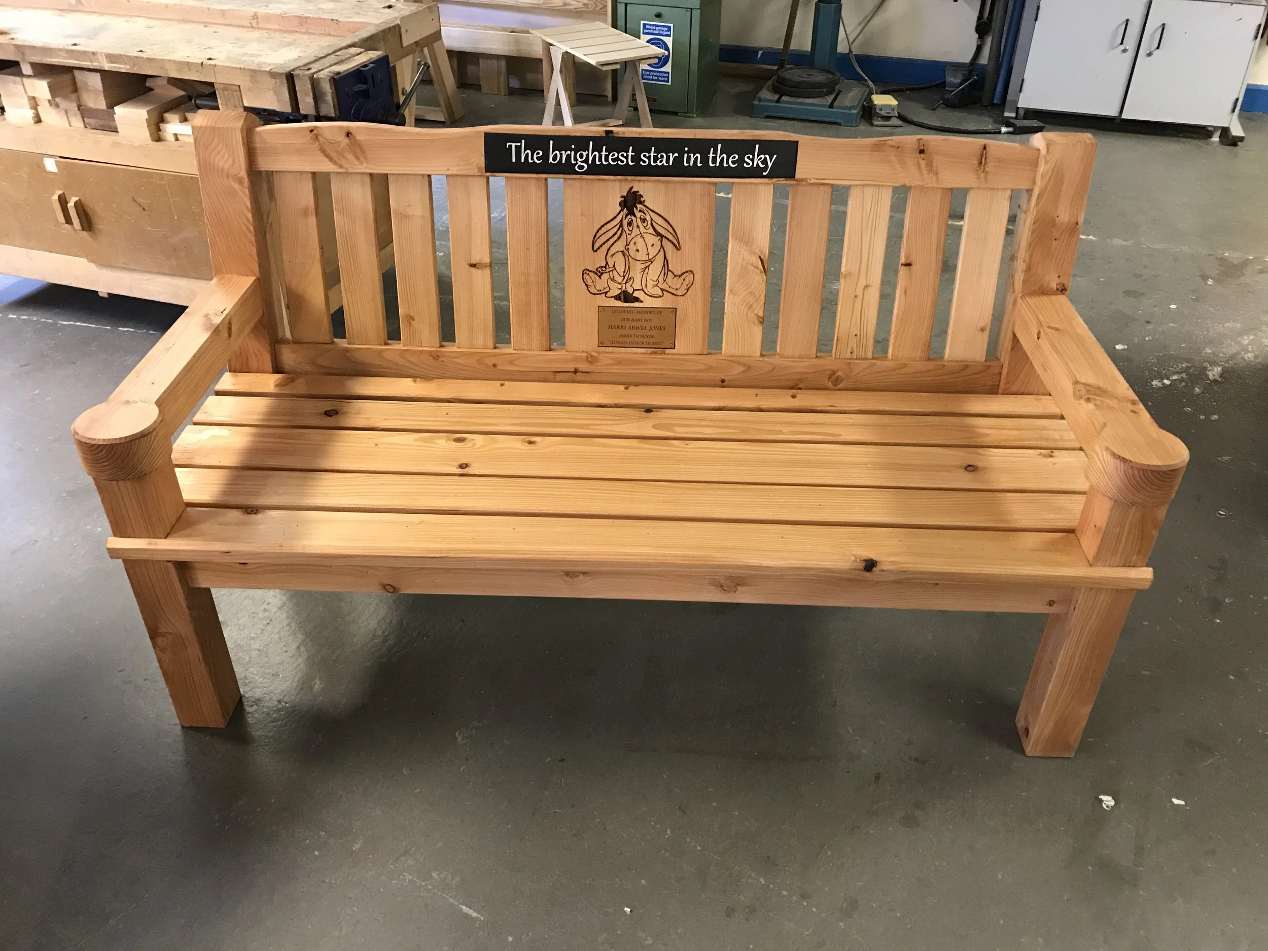 Commemorative bench. Prices vary.