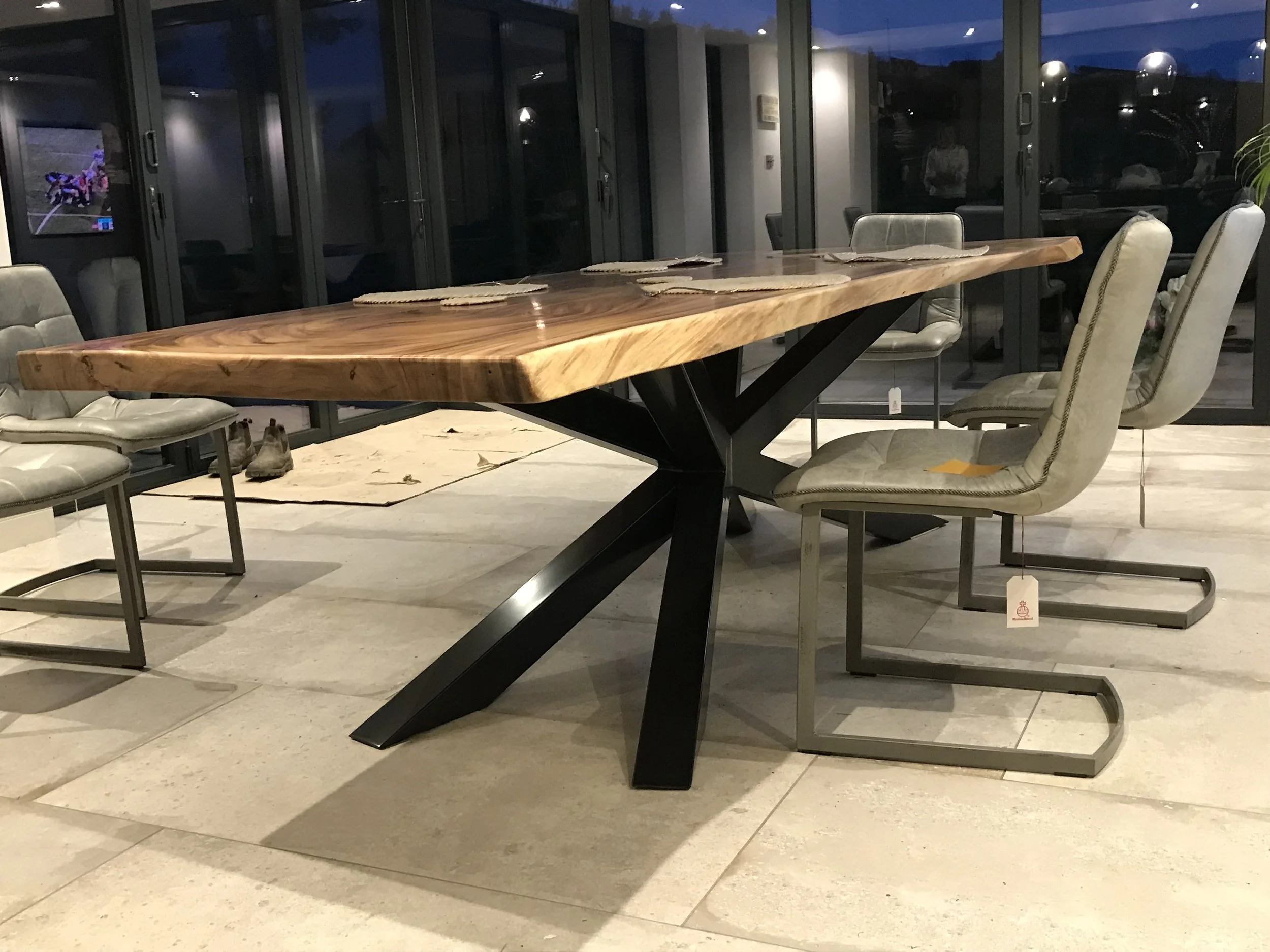 Oak and slate dining table. Prices vary.