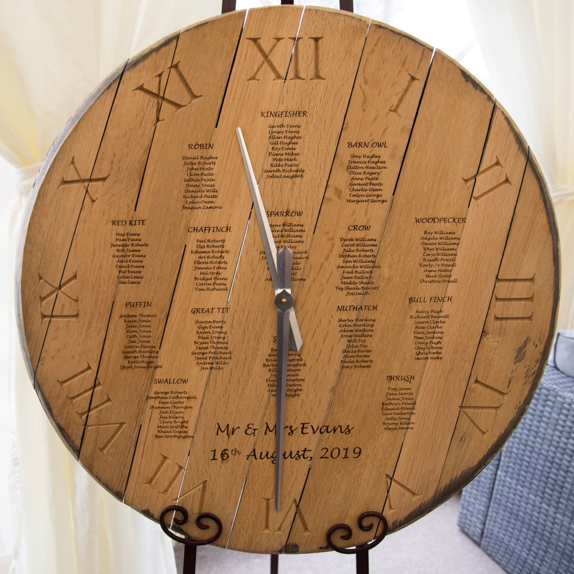 Oak whisky barrel clock seating plan £150