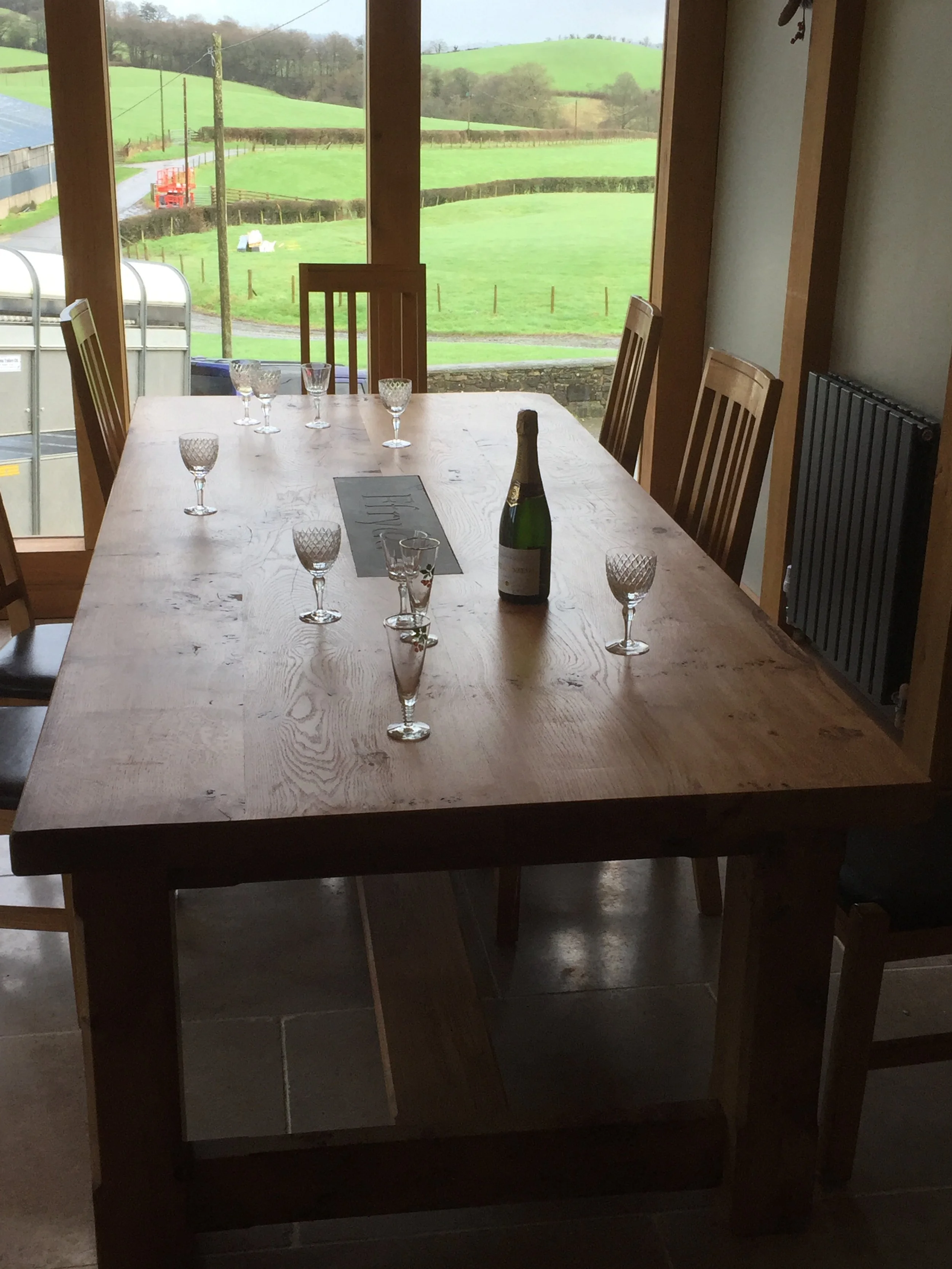 Oak and slate dining table. Prices vary.