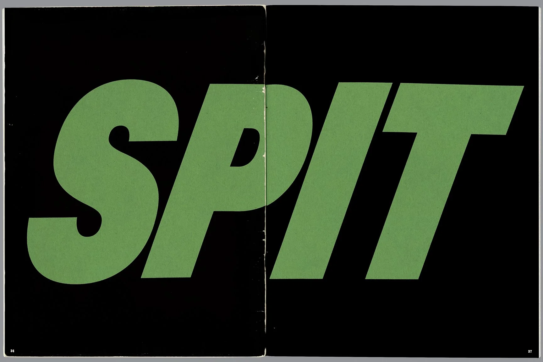 A black background with the word 'SPIT' in large green letters.