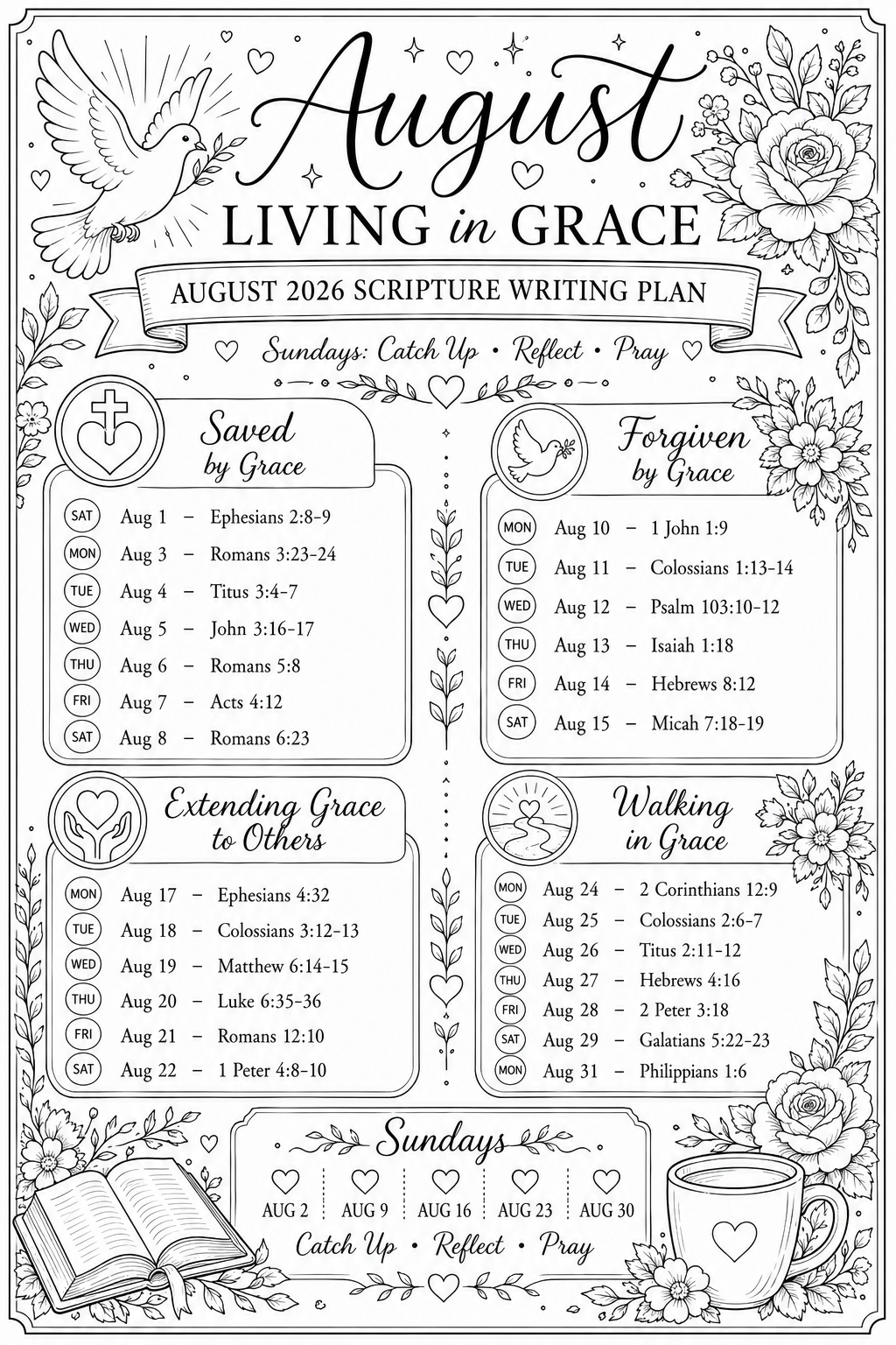 August Journaling &amp; Verse Coloring Pages