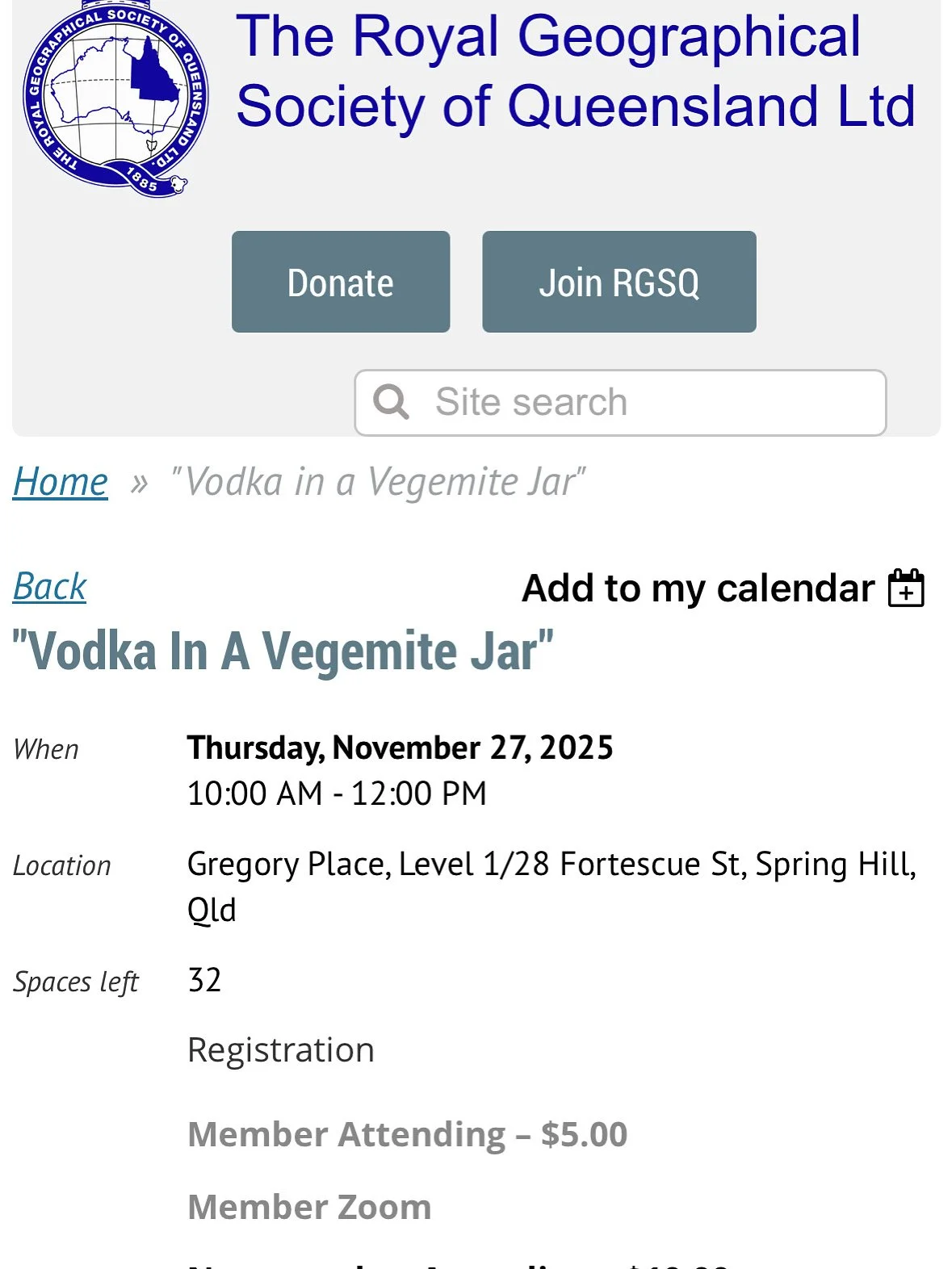 A ticketed event for the Royal Geographic Society of Queensland LTD in Springhill