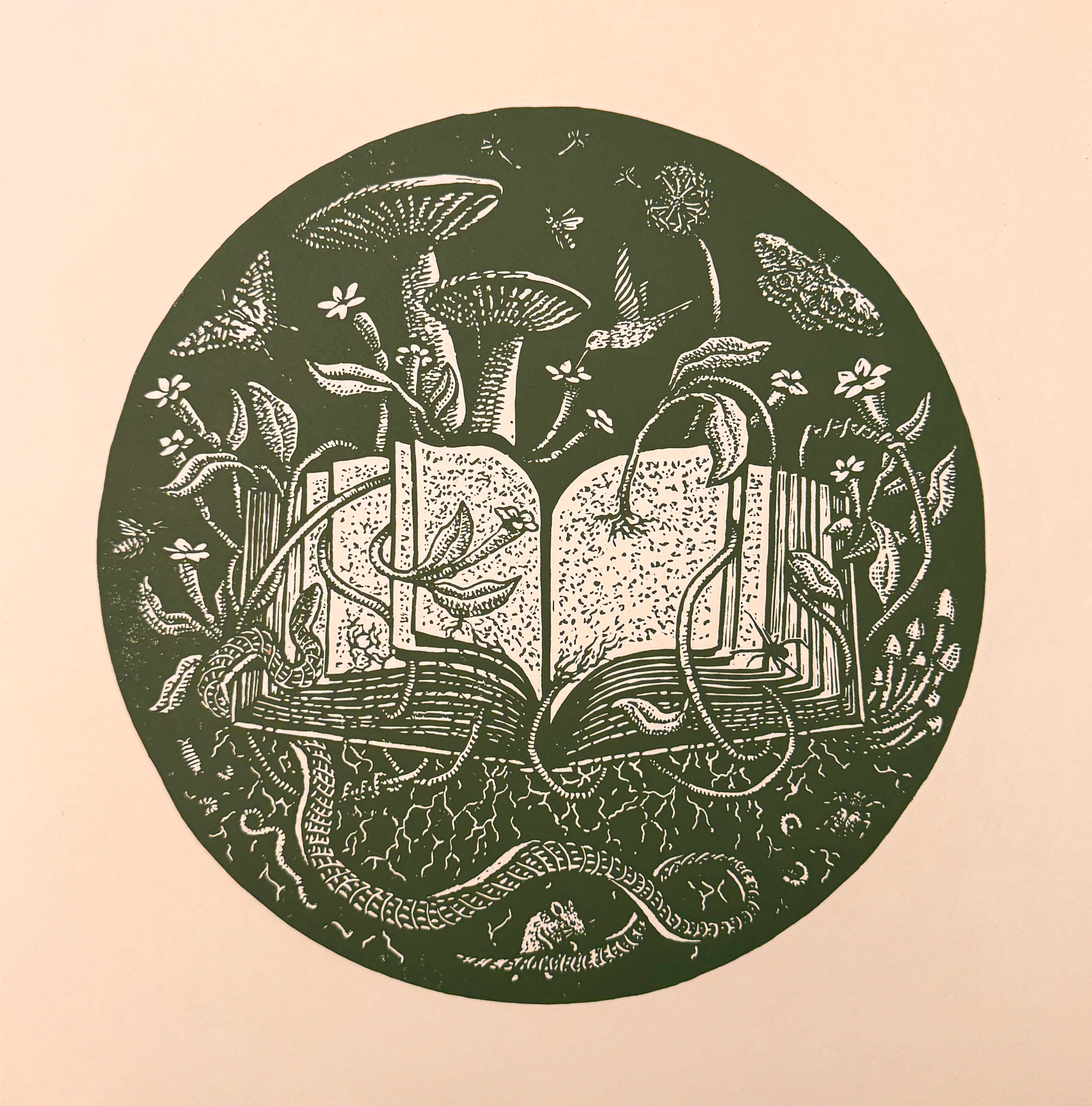 Curiosity Sigil by Cogito Prints, acquired at an art fair in Minnesota. Image editing done by Taylor for colors mostly. It is linocut printed on cotton paper. This piece served as invaluable inspiration for the story. Please support Andy Bauman's art