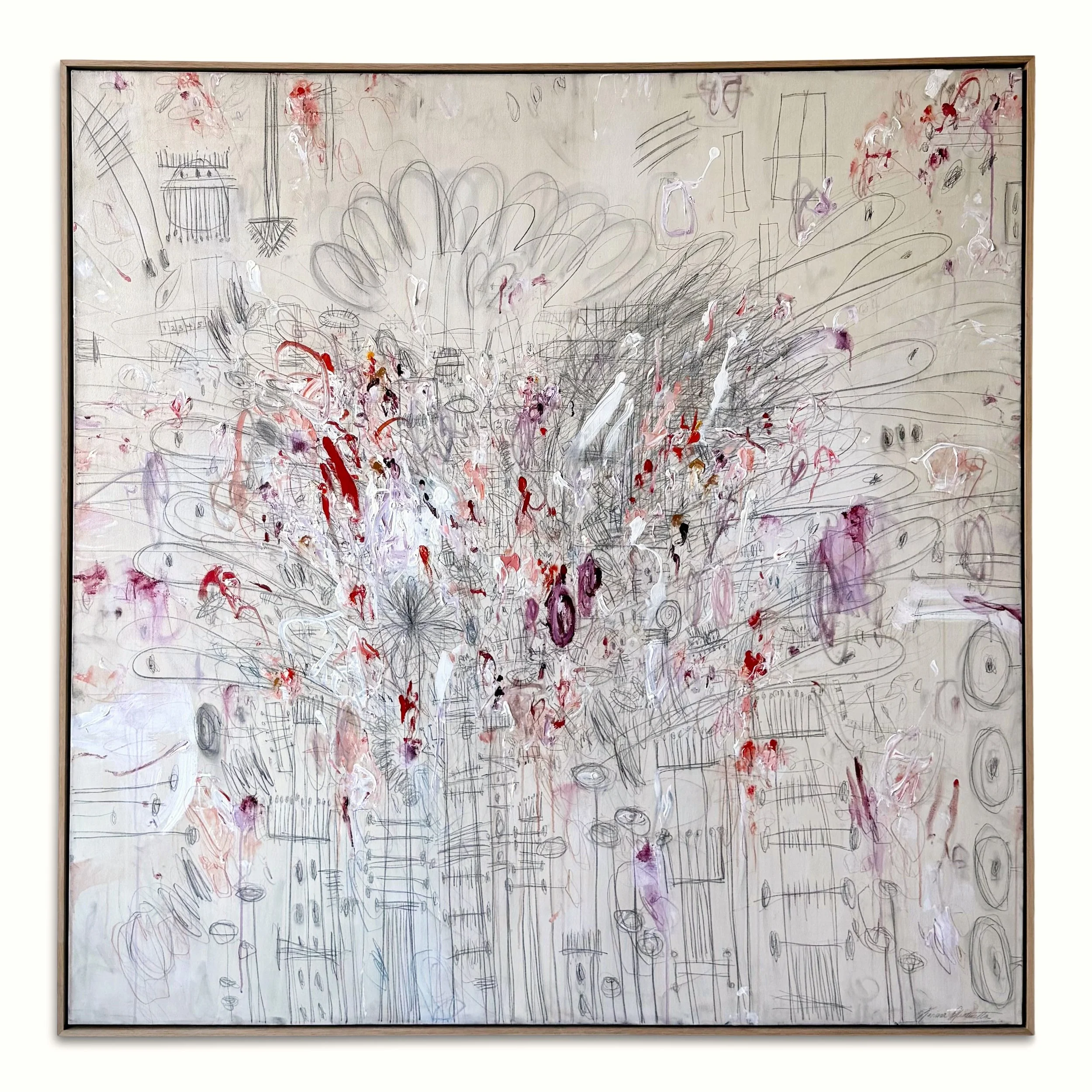 "La Boheme" Large Scale Rose and Burgundy Acrylic & Oil Pastel Abstract 72"x72" 2026