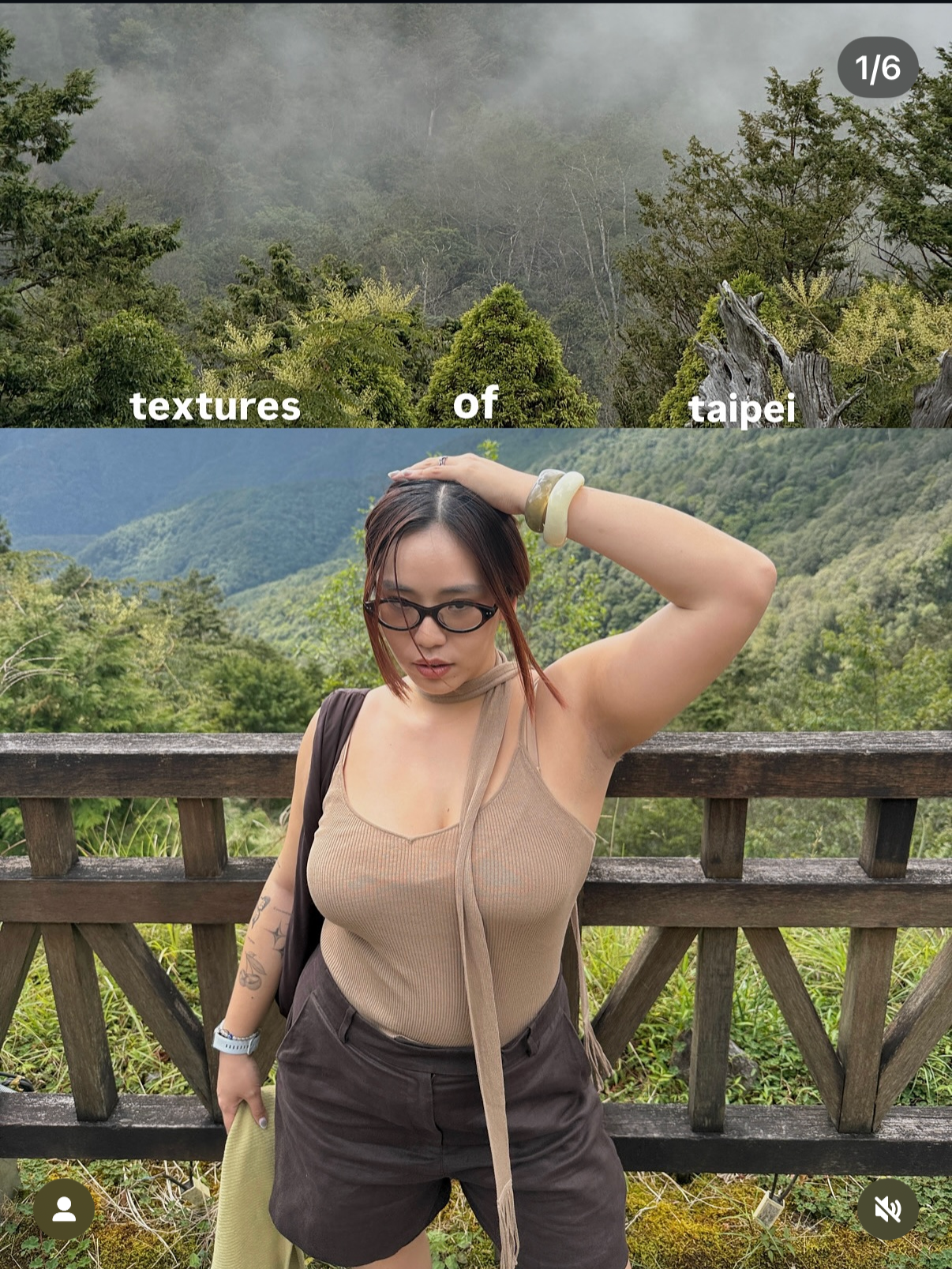 mathilda huang content creator is posing in front of a mountain in taipet taiwan as part of a zalora collaboration