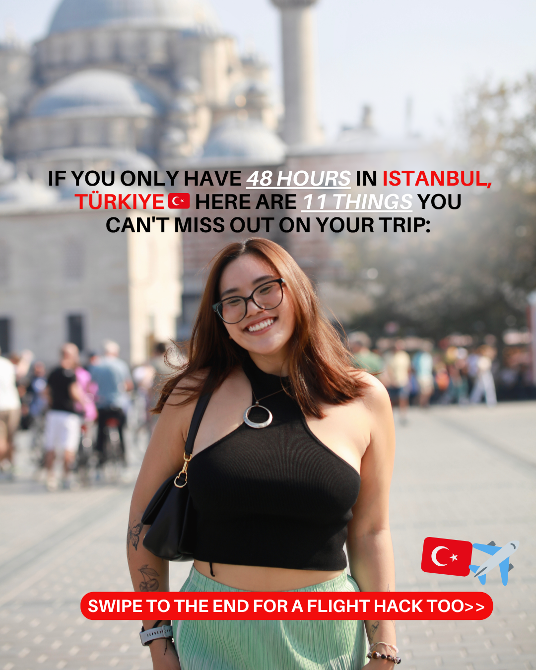 Mathilda Huang social media content creator based in singapore is posing in front of a mosque in istanbul as part of an airasia campaign to showcase the new flight route from singapore to istanbul