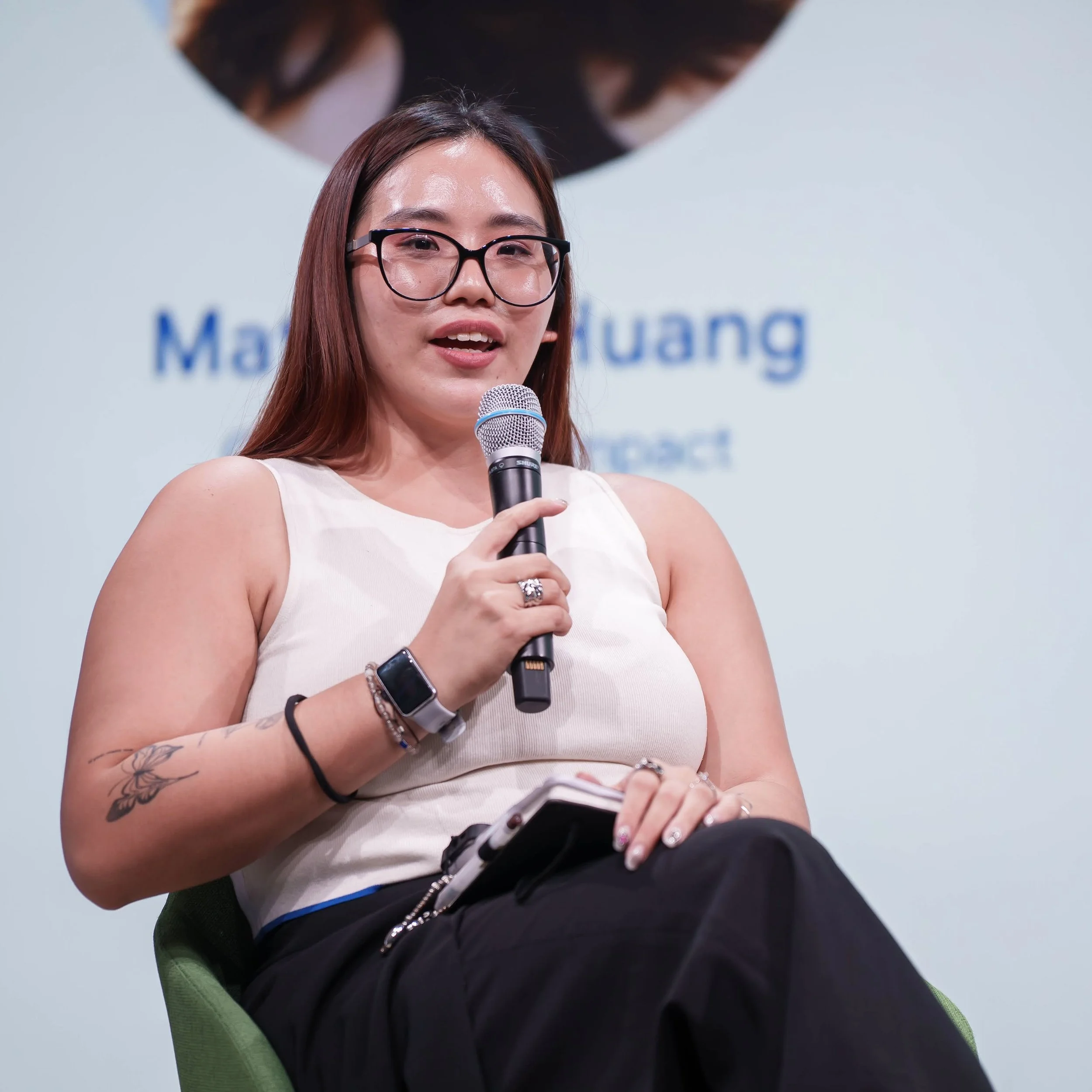 mathilda huang content creator based in singapore is at a google and youtube panel event sharing her thoughts on mental health and navigating the social media space