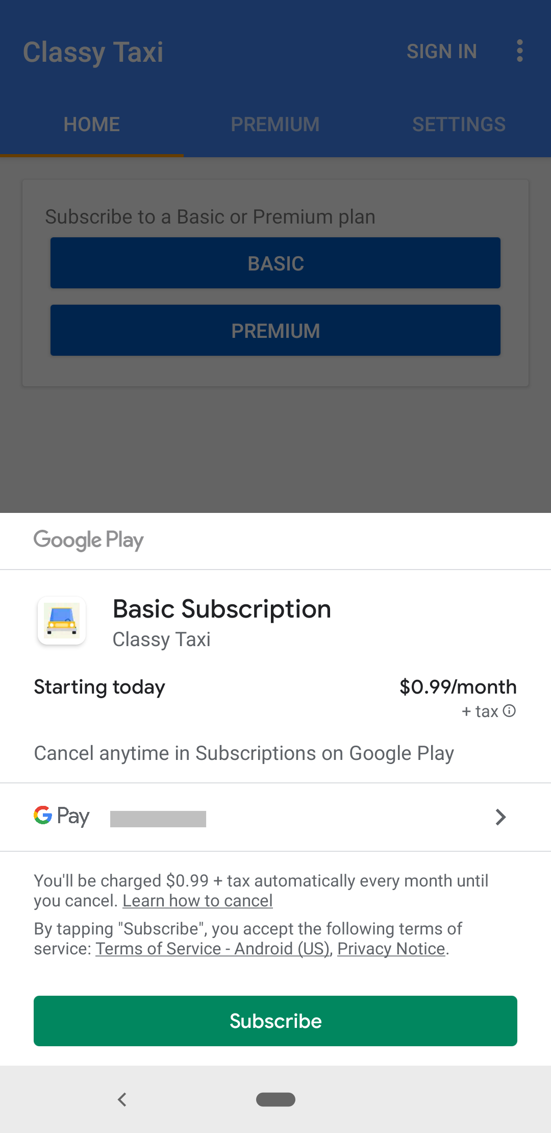 Welling app Google Play Store payment screen showing how to tap Payment Methods to redeem a promo code