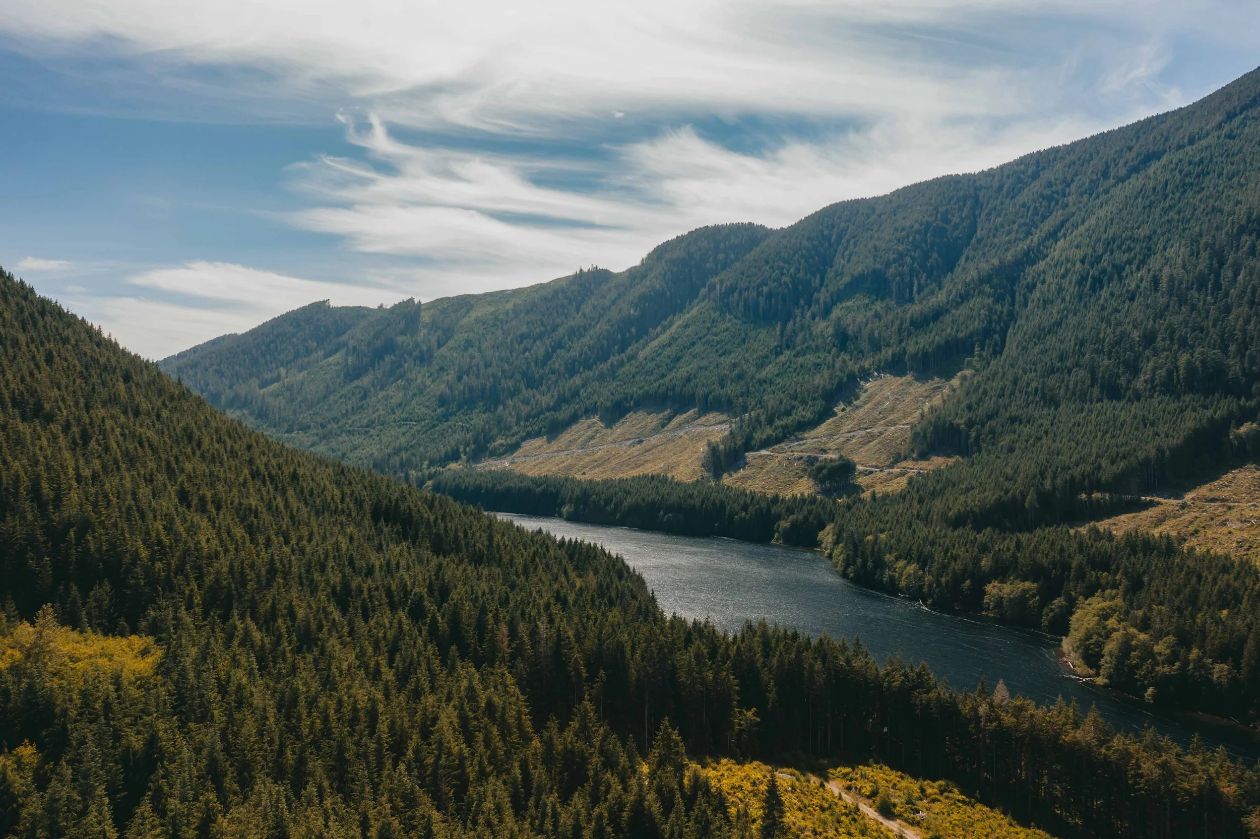 a remote backcountry lake nestled between mountains and forest on vancouver island british columbia