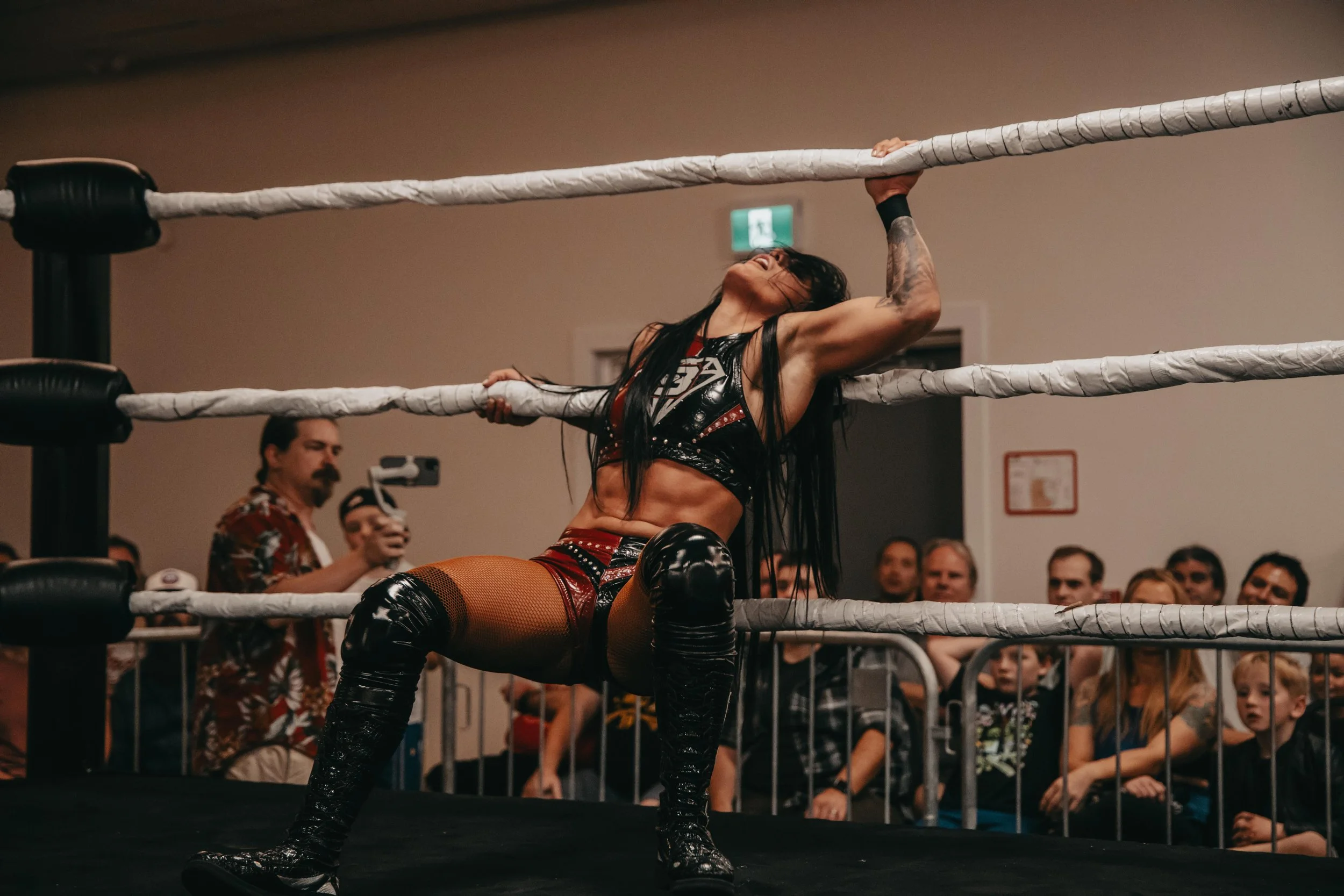 Tessa Blanchard with her back to the ropes at VIPW, 2023 - Vancouver Island Pro Wrestling, Dylan Phillips Photography