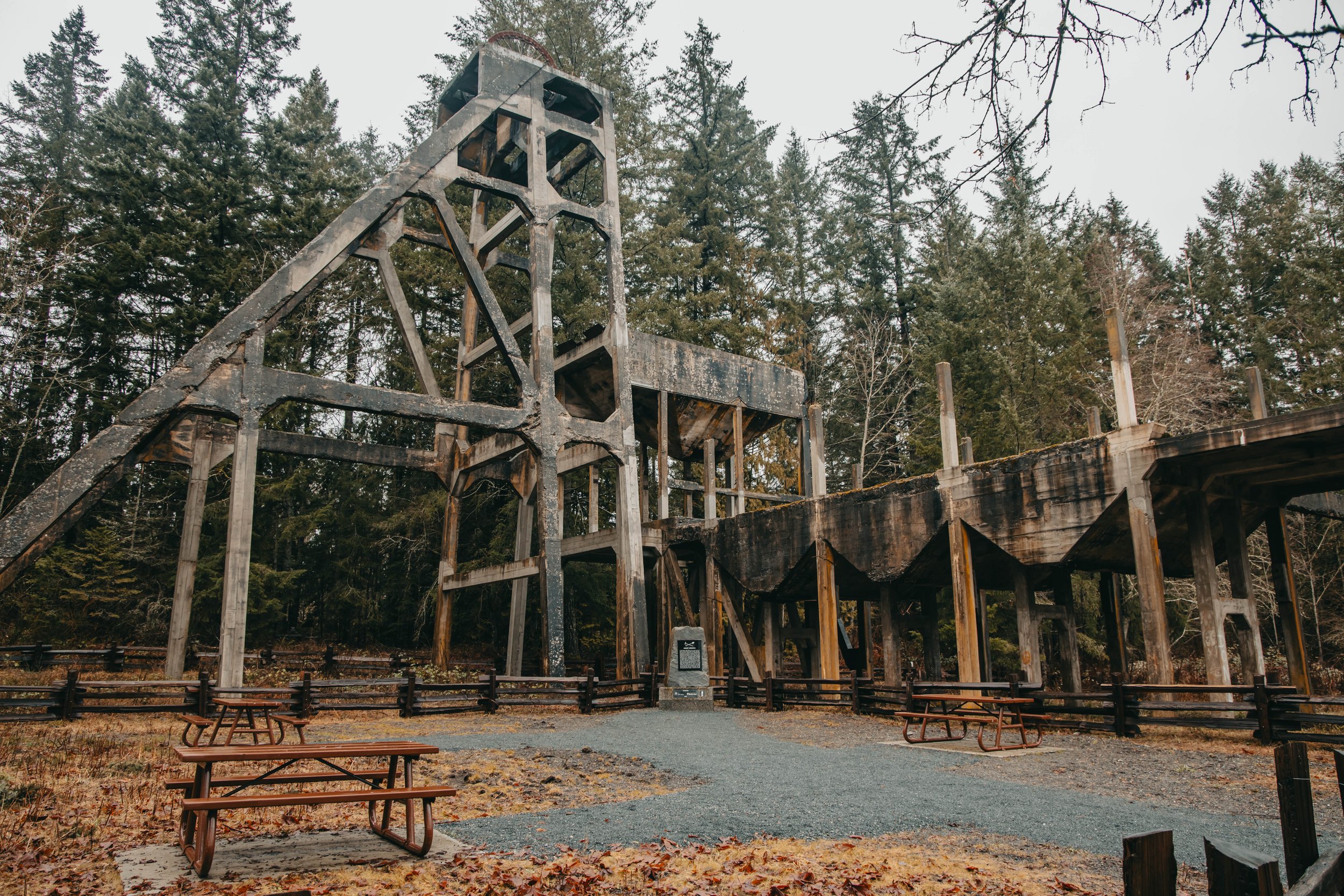 recent improvements and new picnic tables at Morden Colliery Historic Provincial Park, Vancouver Island BC