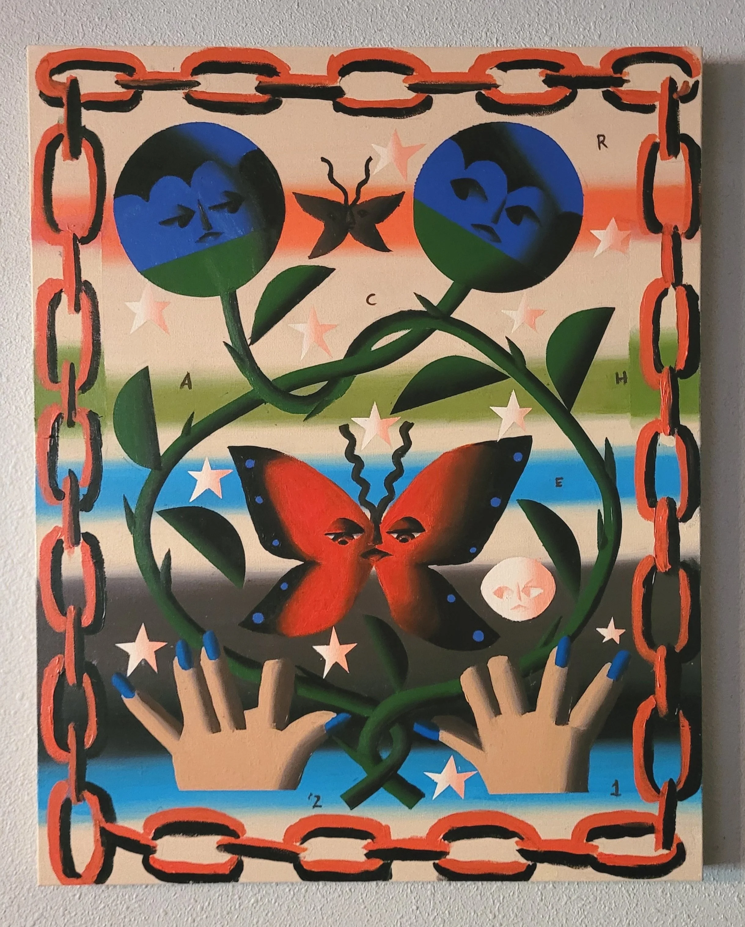 Recreation of Rachel Haydens, 'Untangling Two Blue Roses At Sunset' ,  Acrylic