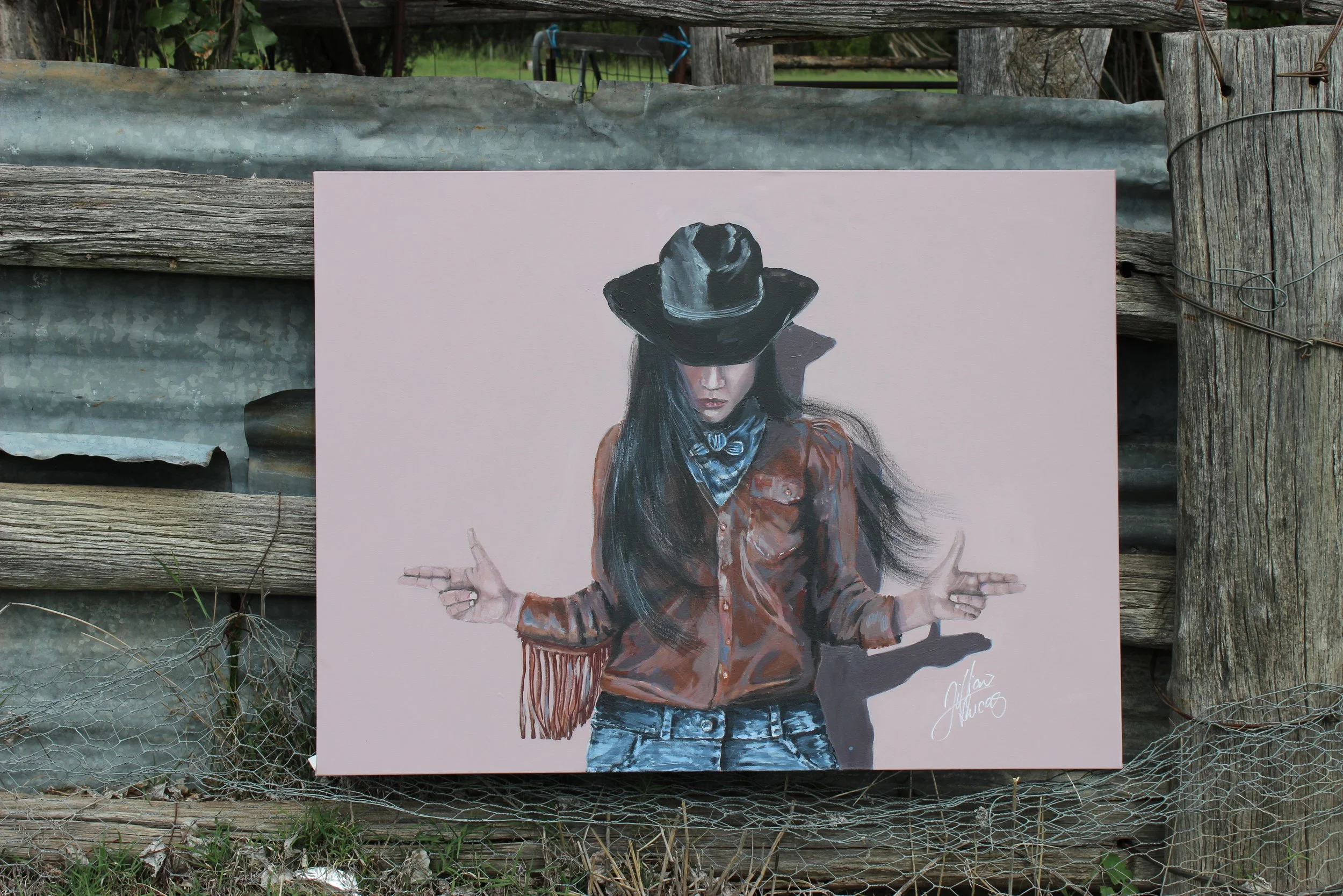 "Stick em up, cowboy" original cowgirl painting