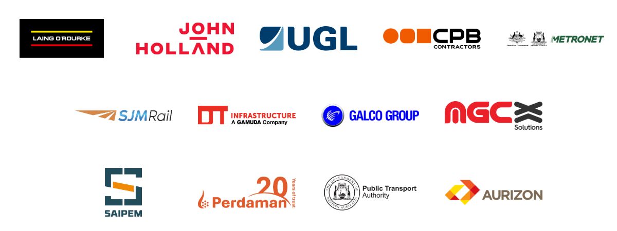 TCML Electrical clients: Laing O'Rourke, John Holland, UGL, CPB Contractors, METRONET, SJM Rail Signalling, DT Infrastructure, Galco Group, MGC Solutions, Saipem, Perdaman, Public Transport Authority WA, Aurizon