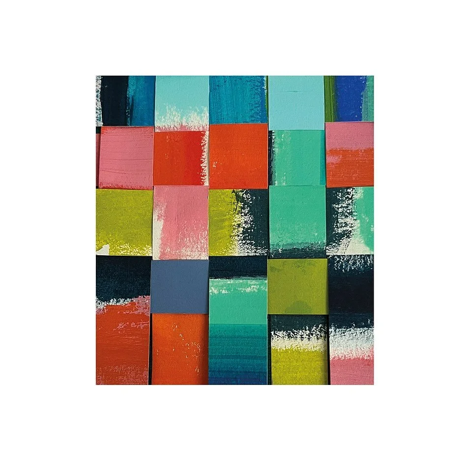 Collage experiments today! Woven paper. Love working with colour and pattern with a little serendipity thrown in there! #collage #paper #acrylics #pattern #colour #serendipity #shirleycopperwhite #irishartist #turpsalumni #splitcollective