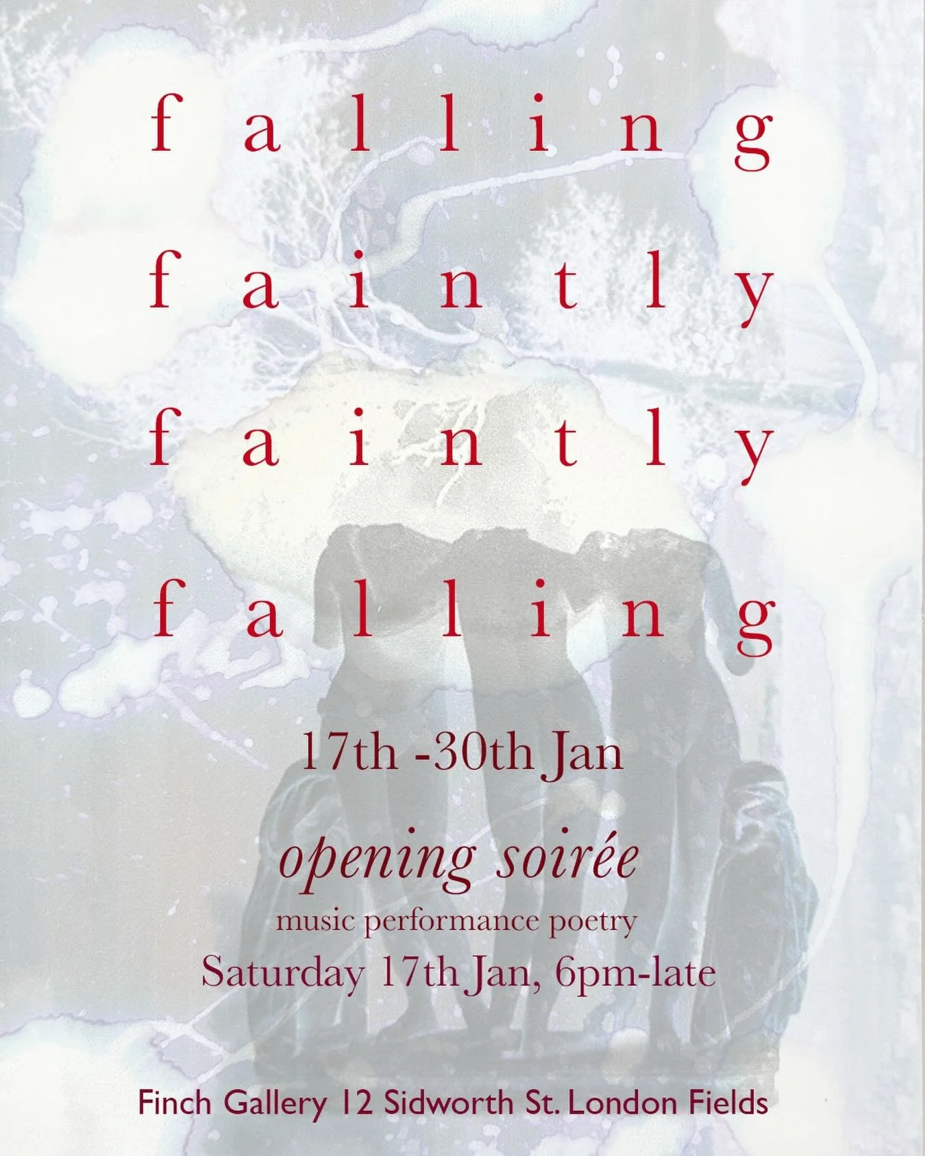 Delighted to be showing at
Finch Gallery, London&hellip;

@fallingfaintlyfaintlyfalling

An annual, very large group exhibition across both spaces within Finch @finchgallery.londonfields and @theycometheysittheygo 
Green Project space.

Artists postc