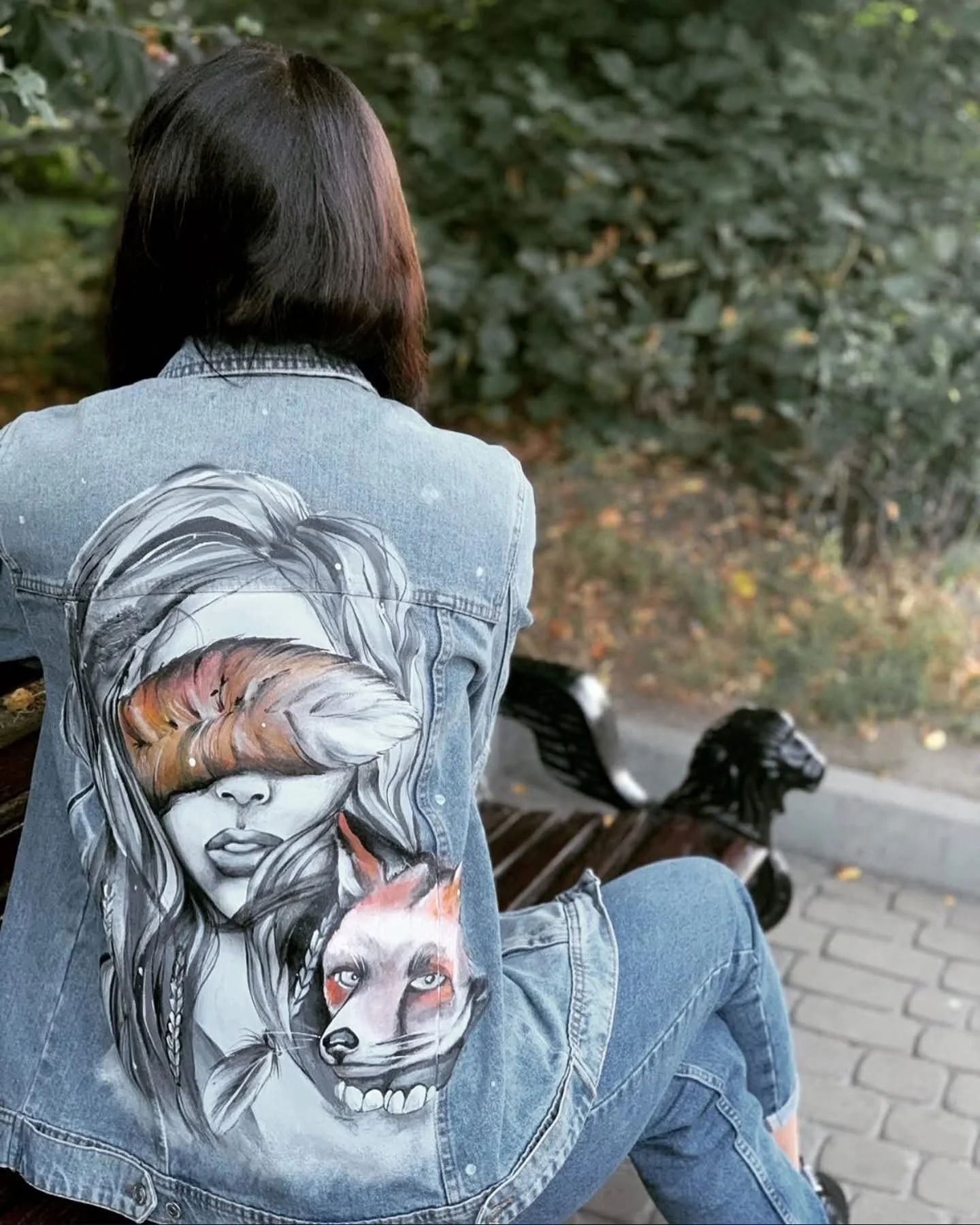 Custom hand-painted denim jacket with fox artwork