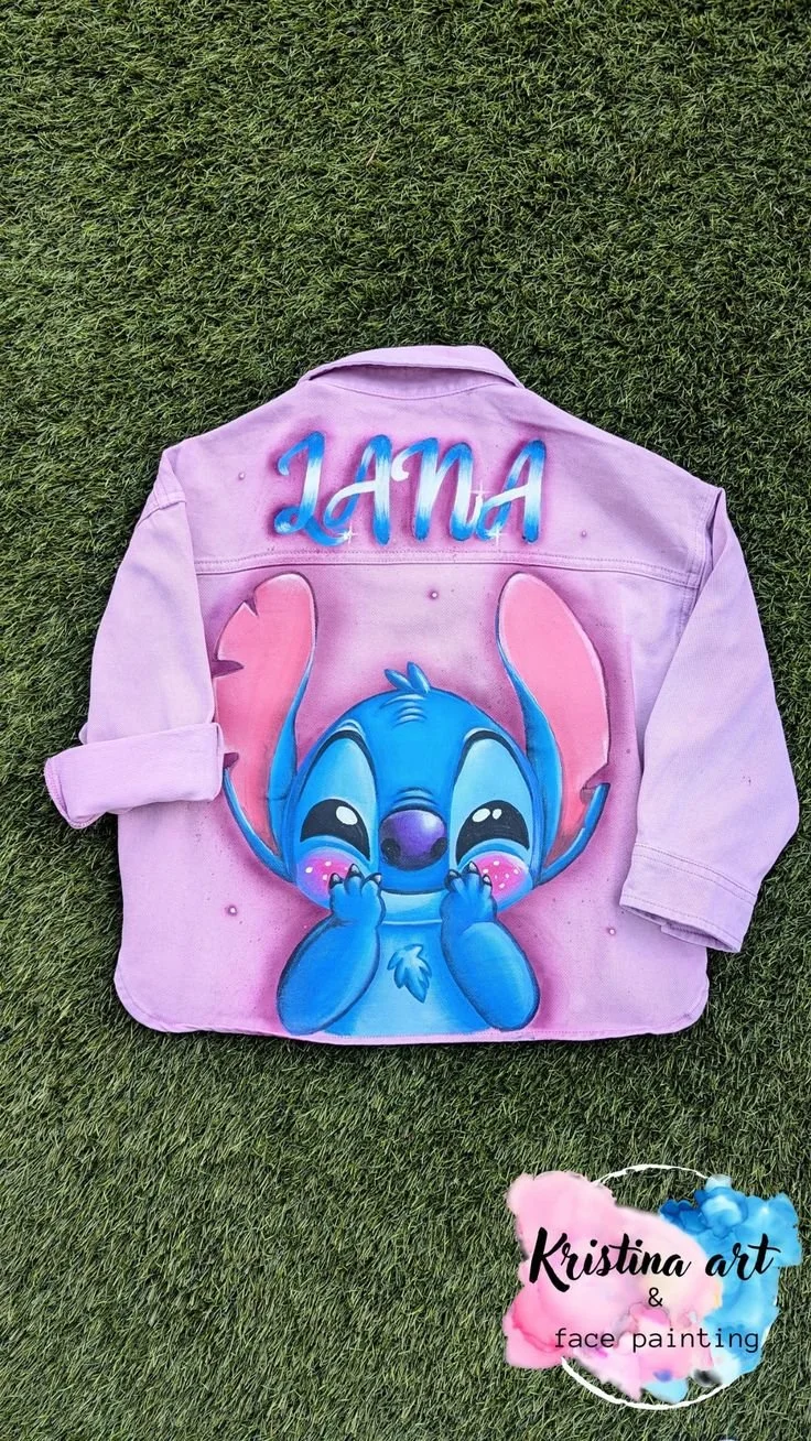 Custom hand-painted denim jacket with stitch artwork