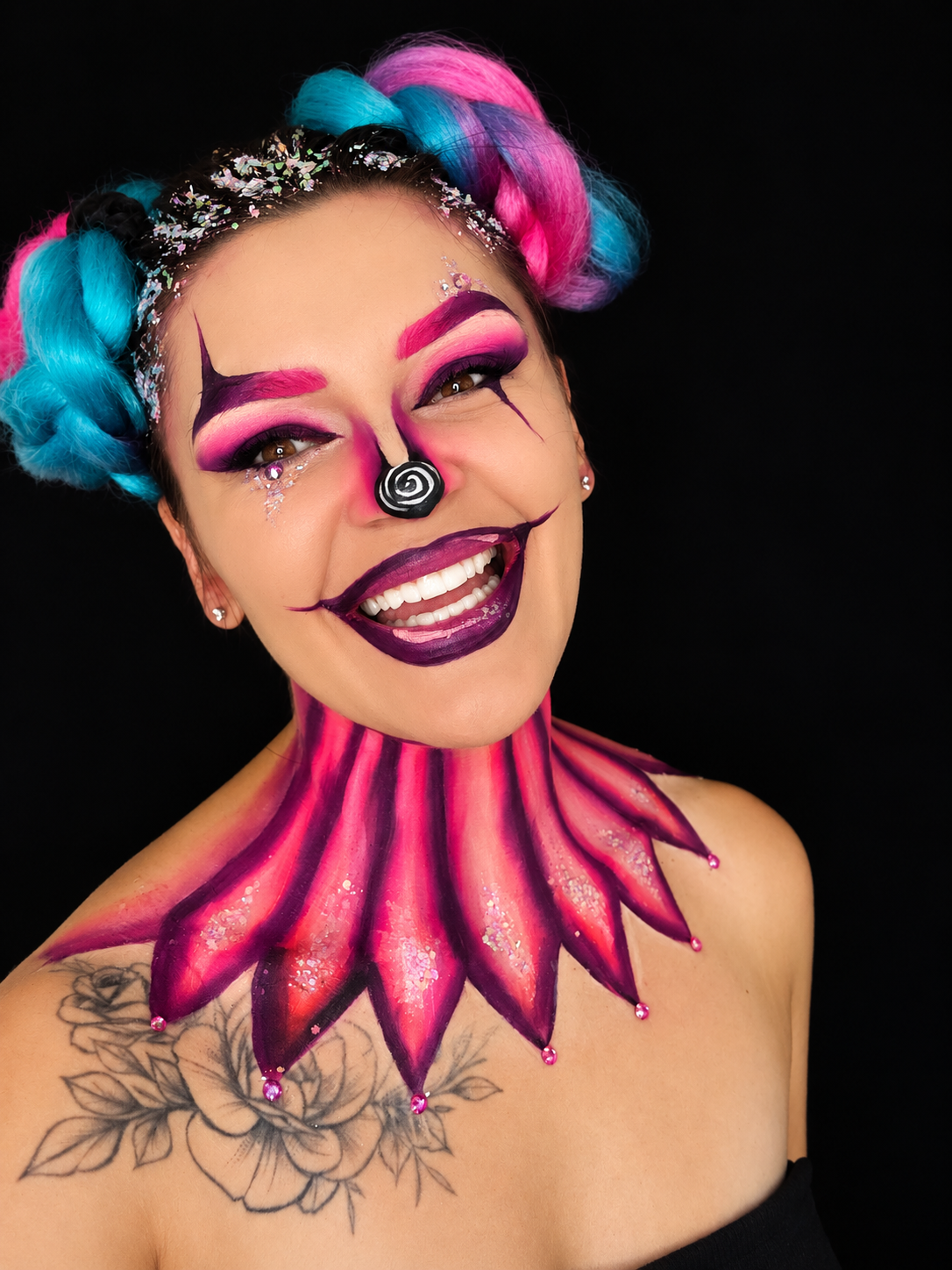 Creative clown face painting and body art