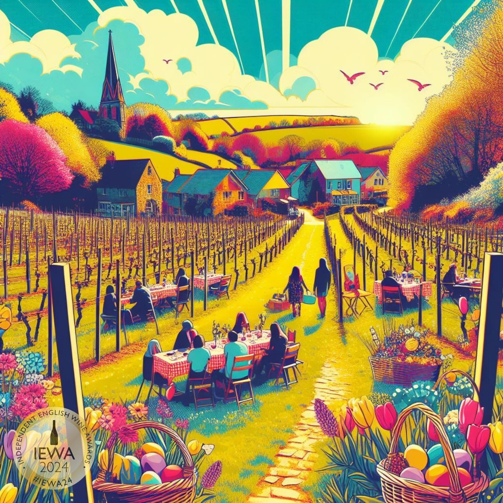 Would you look at that?! 👀🫣🖼️🤖🎨 

AI being used to create an image that&rsquo;s not totally bizarre. Actually it&rsquo;s kind of charming! Here&rsquo;s to &lsquo;Easter weekend on an english vineyard brightly coloured pop art&rsquo; and a very H