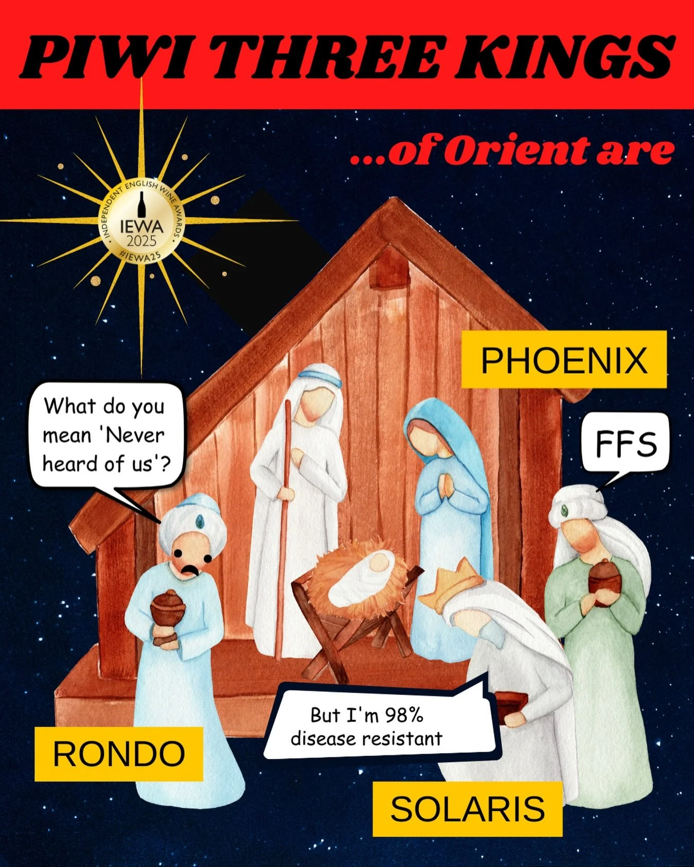 It&rsquo;s the evergreen IEWA Christmas card post! We&rsquo;re very much here for the niche English Wine seasonal humour. Happy Xmas to our awesome community! And see you back here next year for #IEWA26! 👑👑👑

#PIWI #Rondo #Solaris #Phoenix #PIWIwi