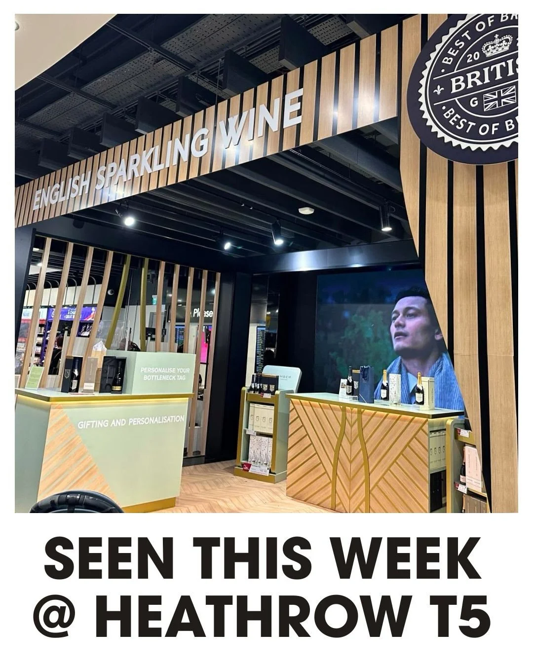 Superb to see English sparkling wine front and centre at Heathrow Terminal 5 🥂🔥

Not sure whose work this is, but it seems to be part of a Best of British showcase, putting English wine in front of millions of international travellers - potentially
