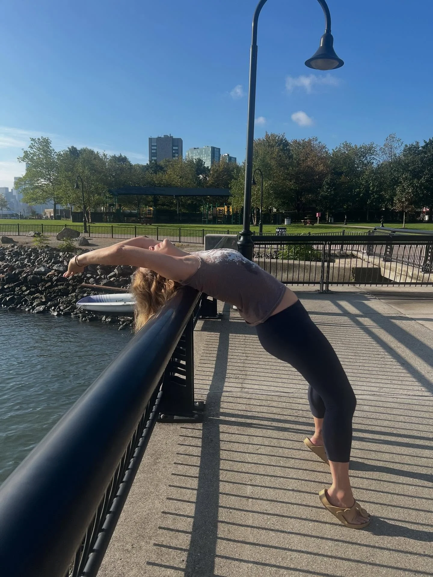 Finding a barre and taking a juicy stretch.

Bonus: crystal clear skies, vitamin D and 80F 🌞