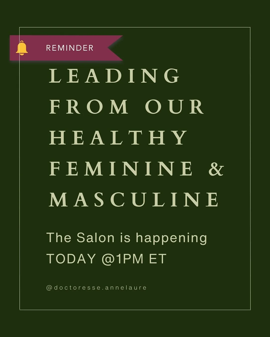 We&rsquo;re starting at 1pm!

Join us in the last free Summer Salon to explore your leadership, balancing masculine and feminine energies so that you can have the fullest impact, aligning with your purpose.

We&rsquo;ll practice tools tapping into yo