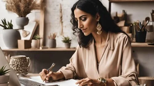 Ai generated, sepia toned image, of a HNWI scrolling through search results, searching for a concierge service to simplify their busy life.