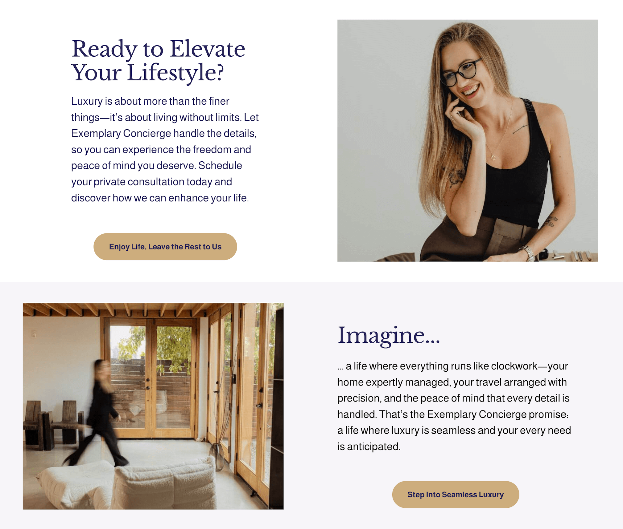 Visual representation of the redesigned 'Avoids failure' and ‘End in Success’ section following the StoryBrand framework on a Squarespace website. Each section is paired with a compelling call to action to motivate clients to book a consultation.