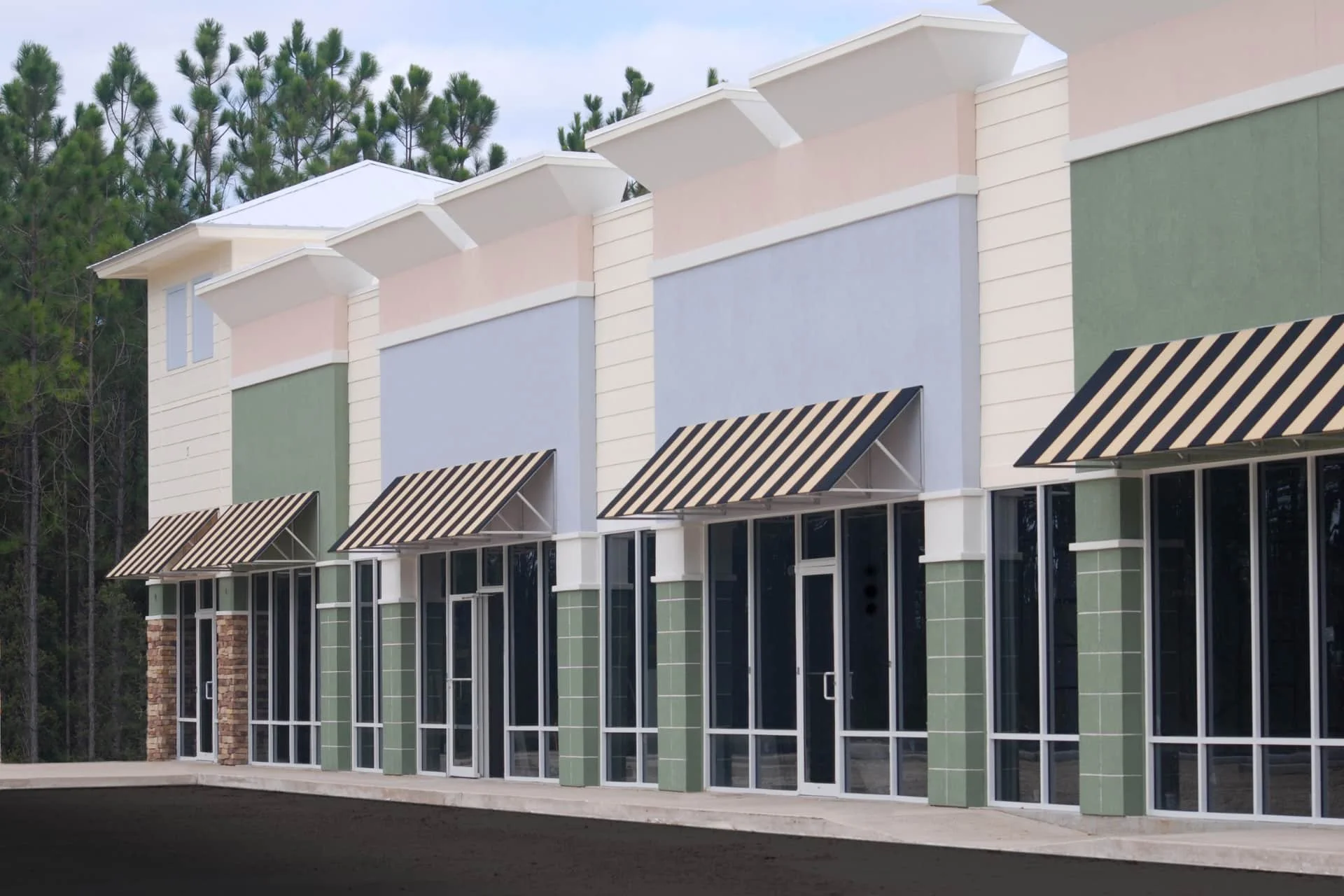 multiple new storefronts with large windows