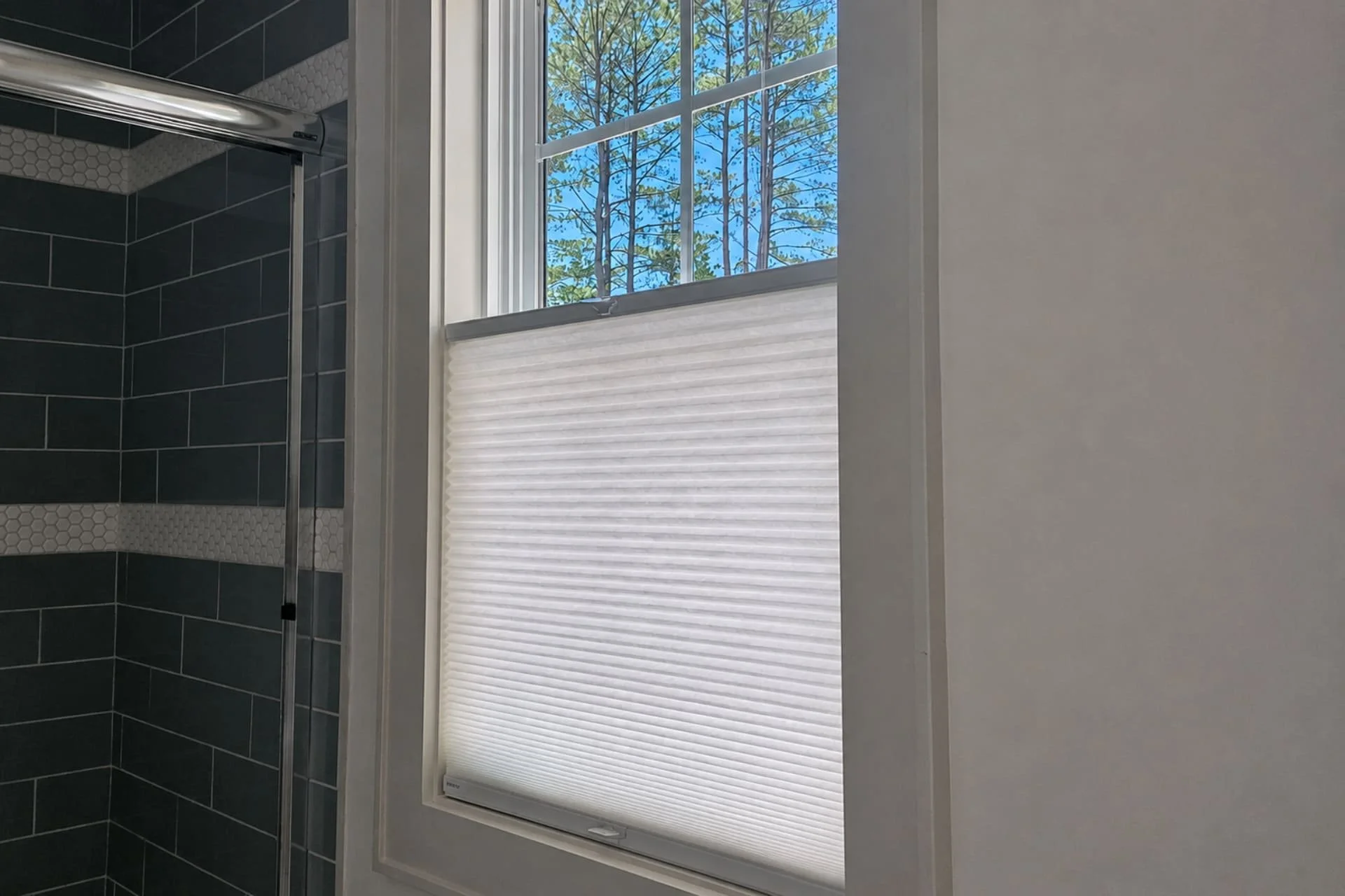 bathroom window with a top-down/bottom-up shade