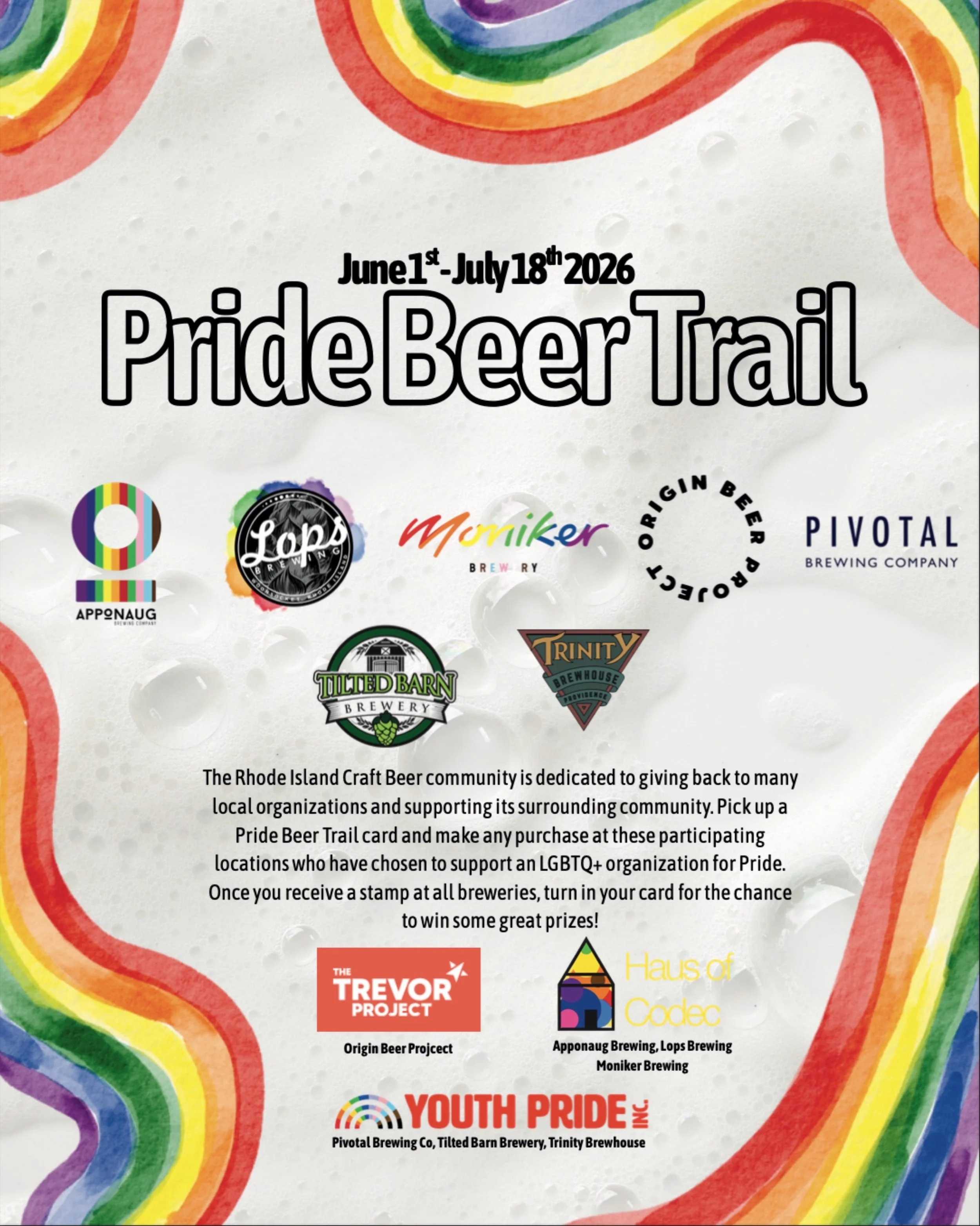 Happy Pride Month! Our friends over at @lopsbrewing have spearheaded the very first Rhode Island Pride Beer Trail 🌈 The RI craft beer community has always been dedicated to giving back to the local community and during the month of June, several of 