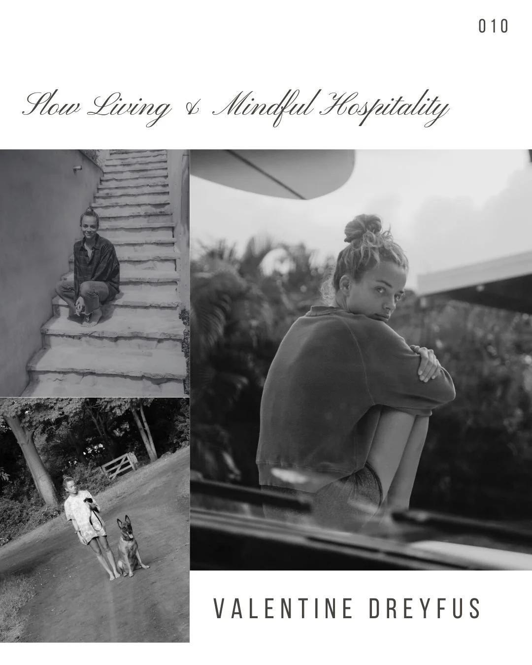 Book cover titled 'Slow Living & Mindful Hospitality' by Valentine Dreyfus, featuring black and white photos of women and children in serene outdoor settings.