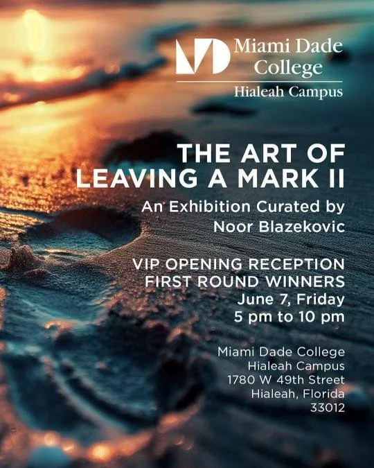 "The Art of Leaving a Mark II", group show and competition curated by Noor Blazekovic at the Miami-Dade College Hialeha campus' art gallery.
From June 7th to August 27th of 2024.