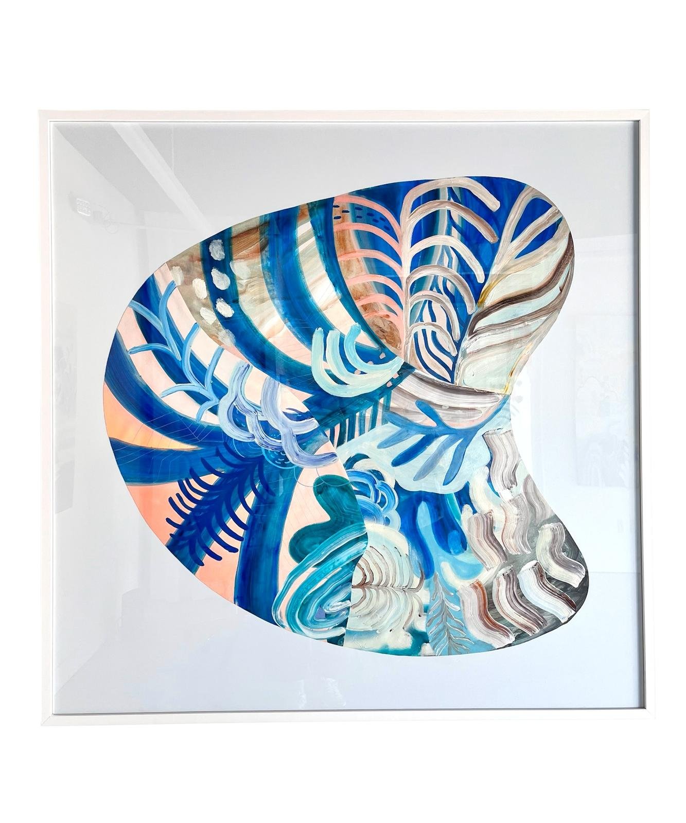 "Blue Garden II", mixed media canvas collage on panel, 56 x 56 inches, 2025