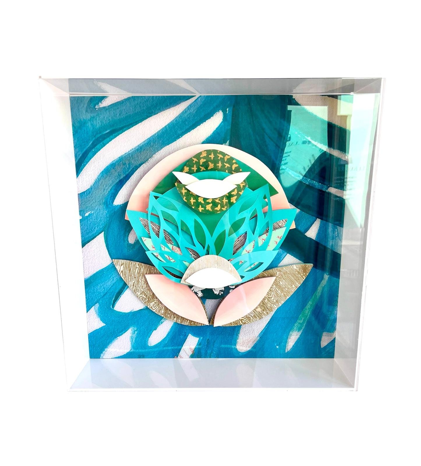 "Flower in green", paper sculpture on box, 22 x 22 inches, 2025